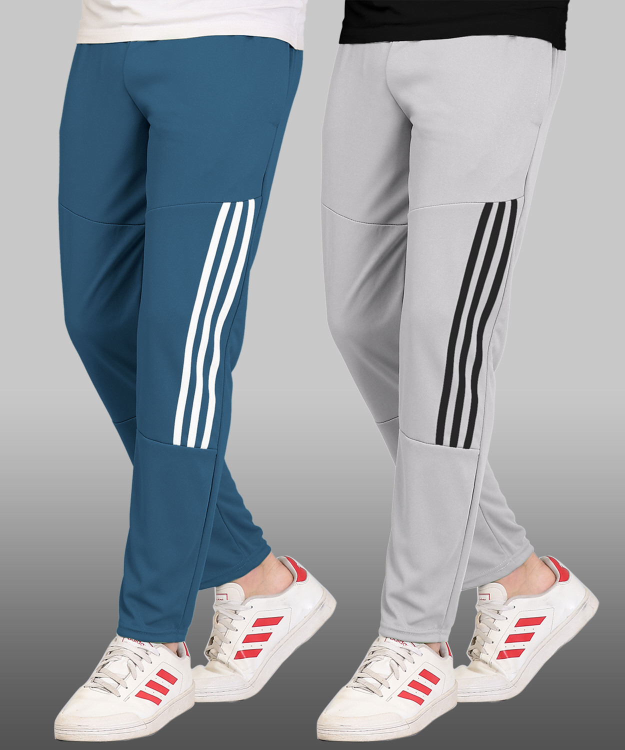 Image of Duooble Striped Men Blue, Grey, Black, White Track Pants