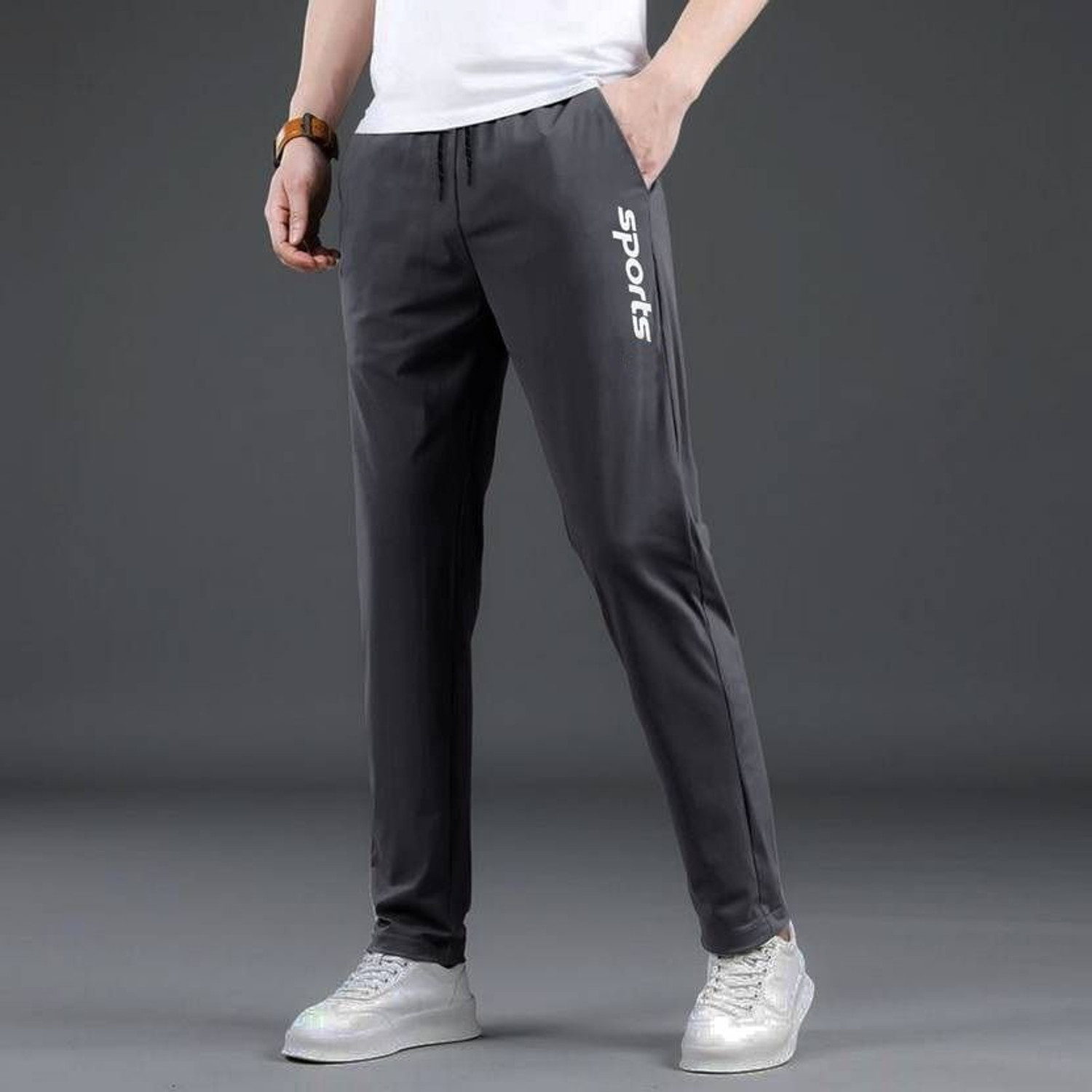 Image of MSREALSON Solid, Printed Men Black, Grey Track Pants