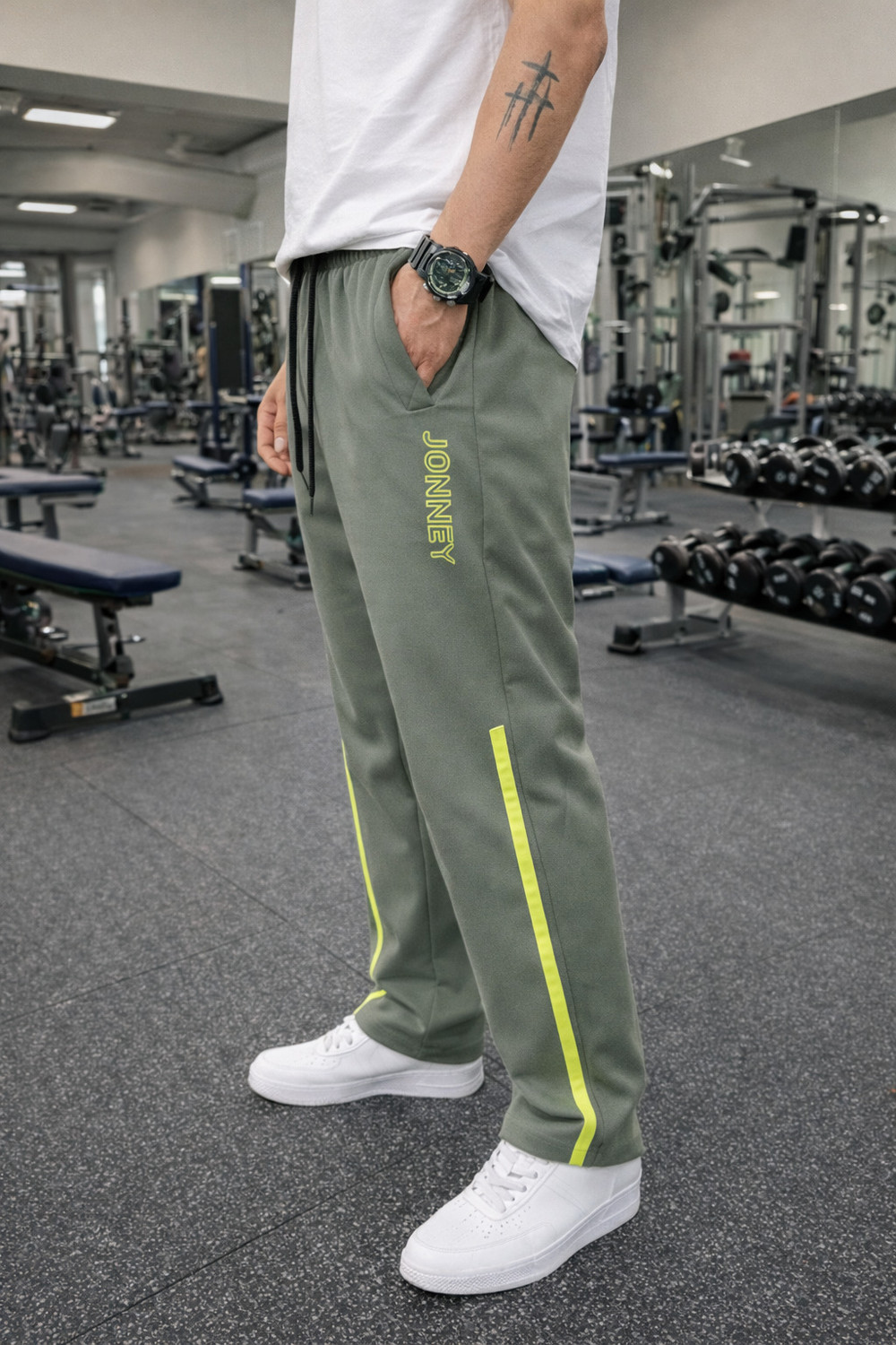 Image of GLOBAL NOMAD Striped Men Green Track Pants