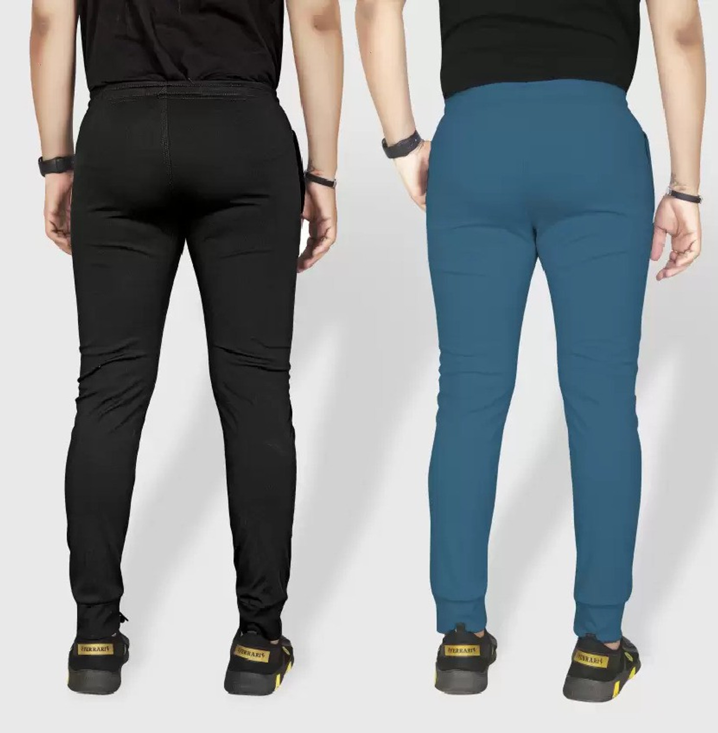Image of ARJUN Self Design Men Black, Dark Blue Track Pants