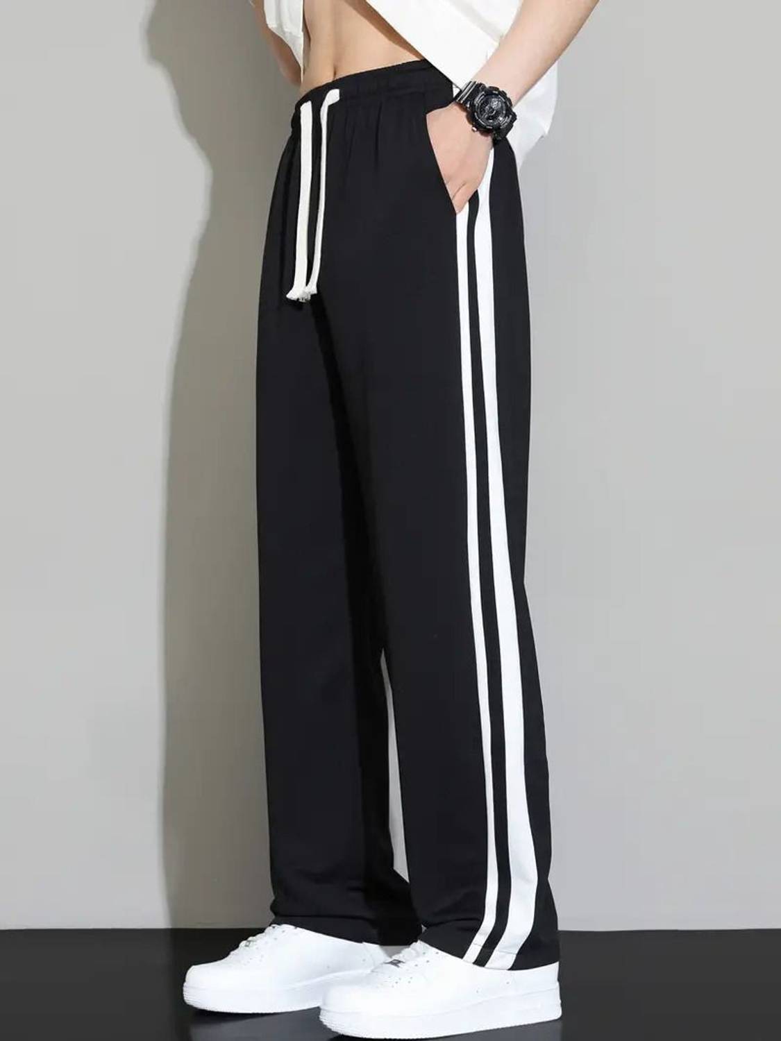 JexPuti Striped Men Black Track Pants - Image 2
