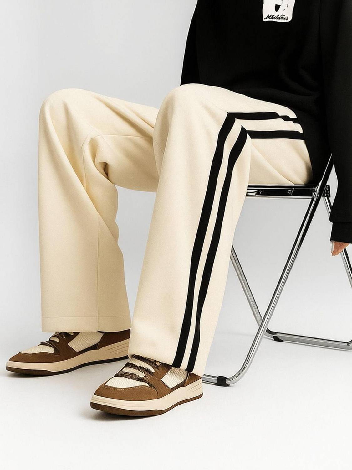 KEESUN Men Beige Black Track Pants - Image 1