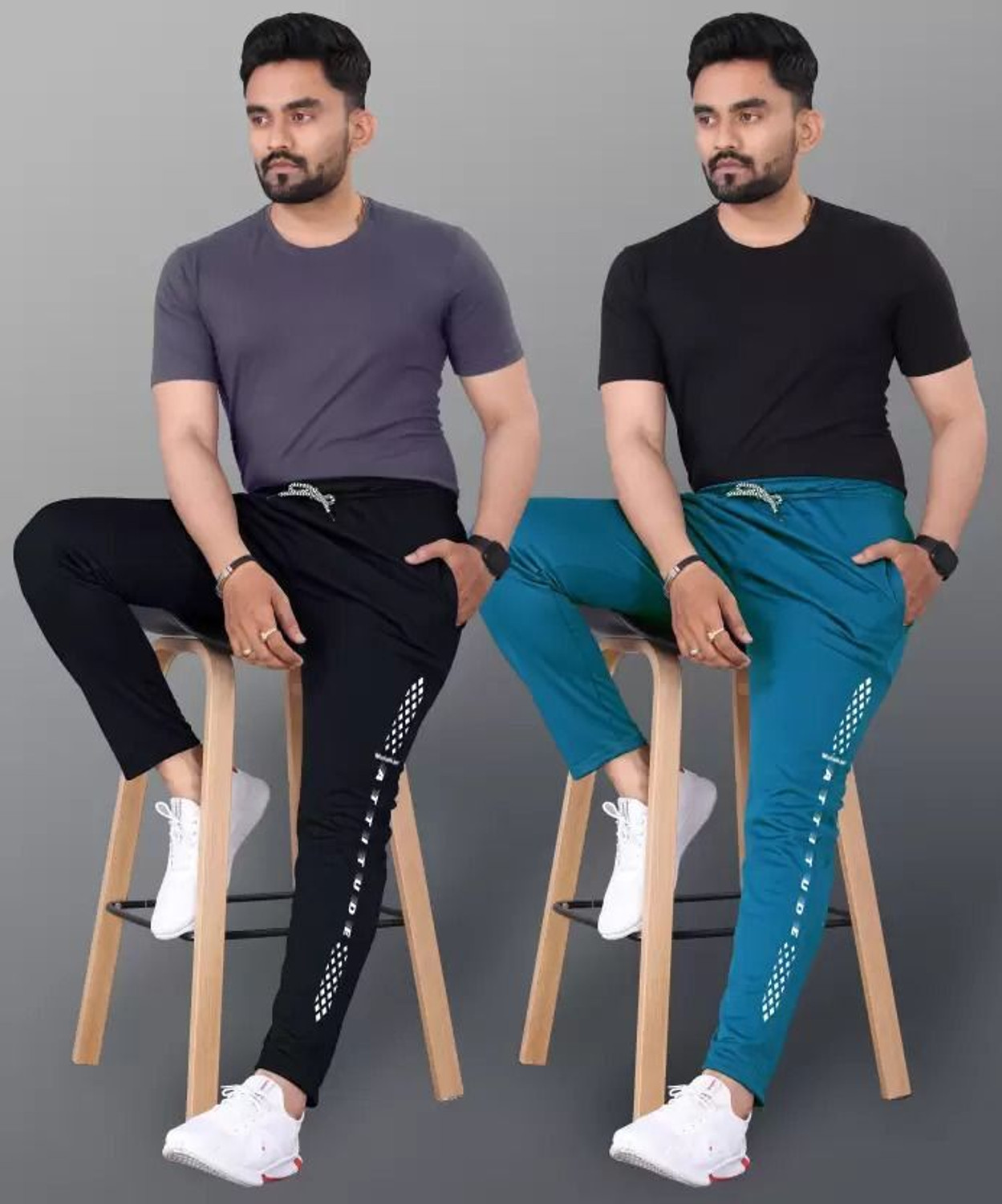 Image of Malakar Solid Men Black, Blue Track Pants
