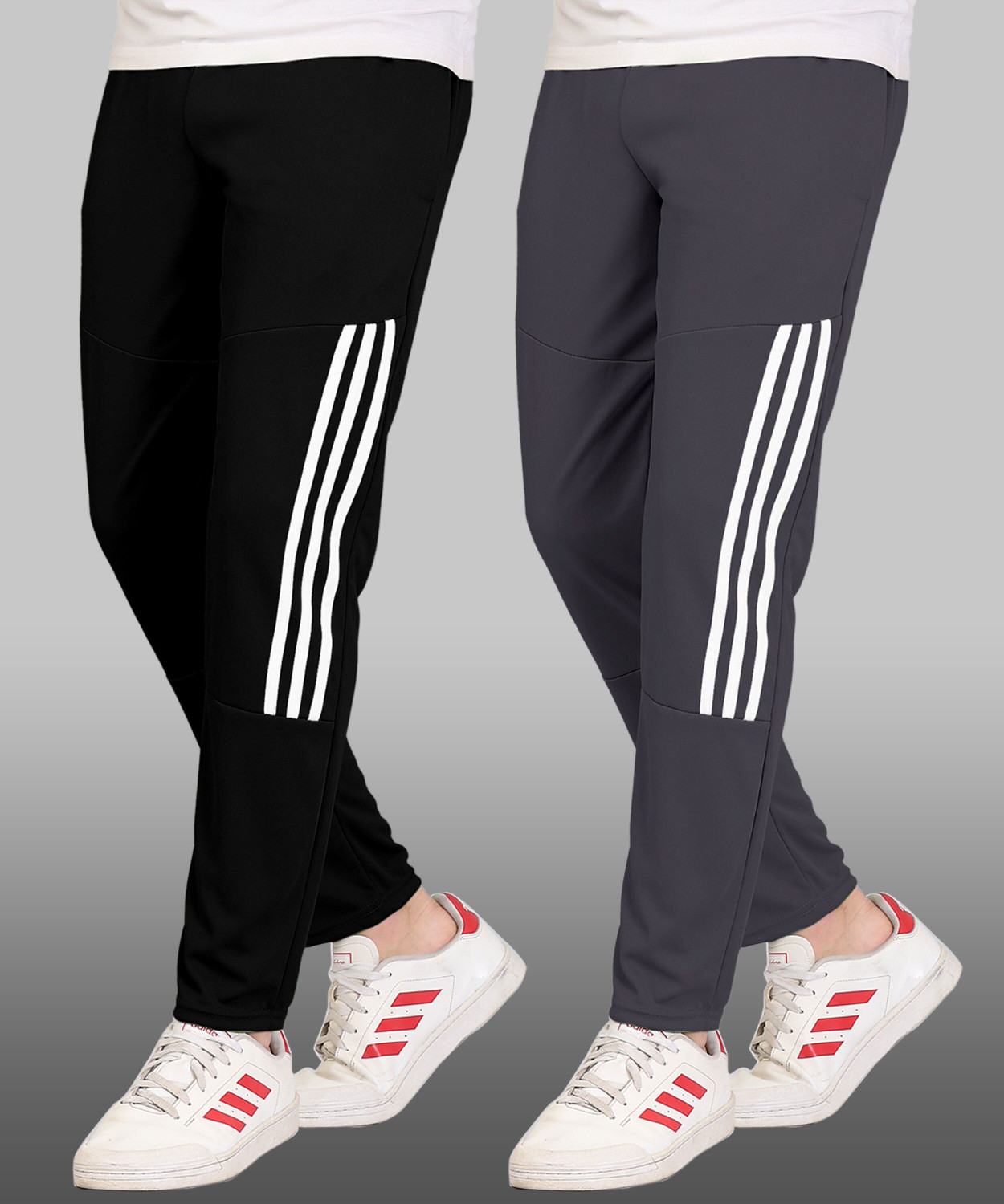 Image of GLALUZY Striped Men Black, Grey, White Track Pants