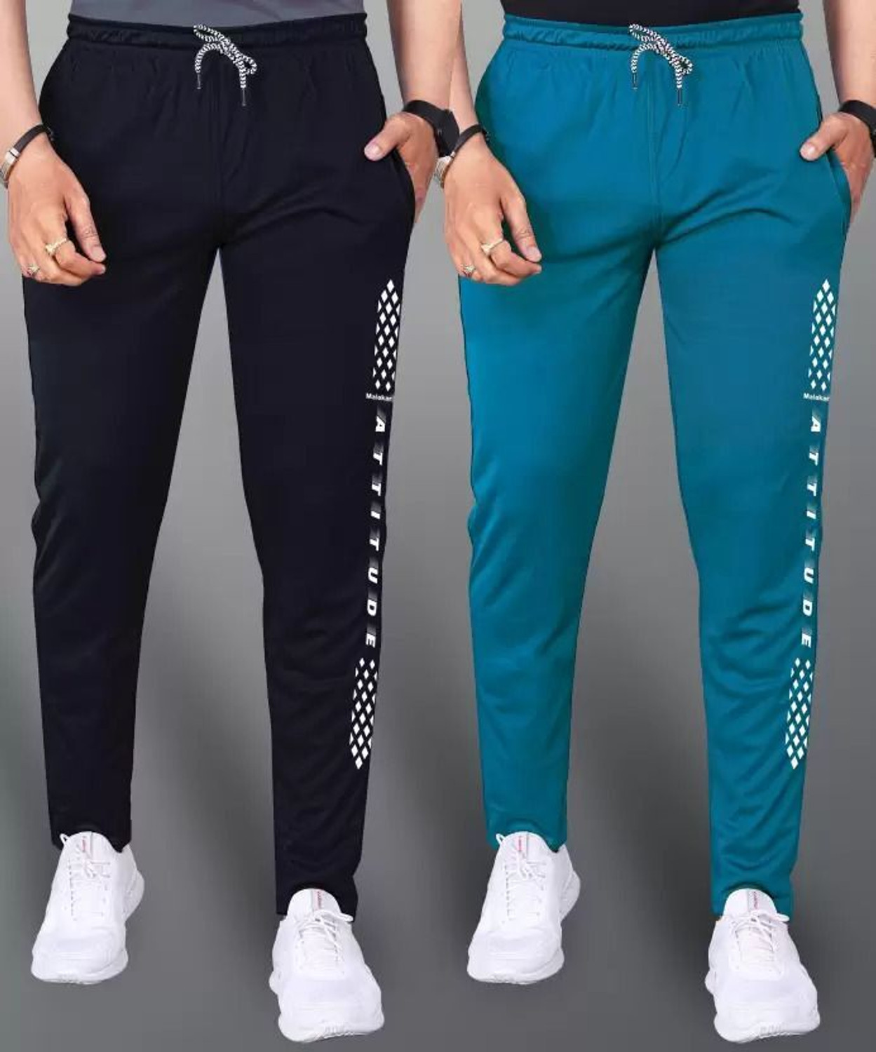 Image of Malakar Solid Men Black, Blue Track Pants