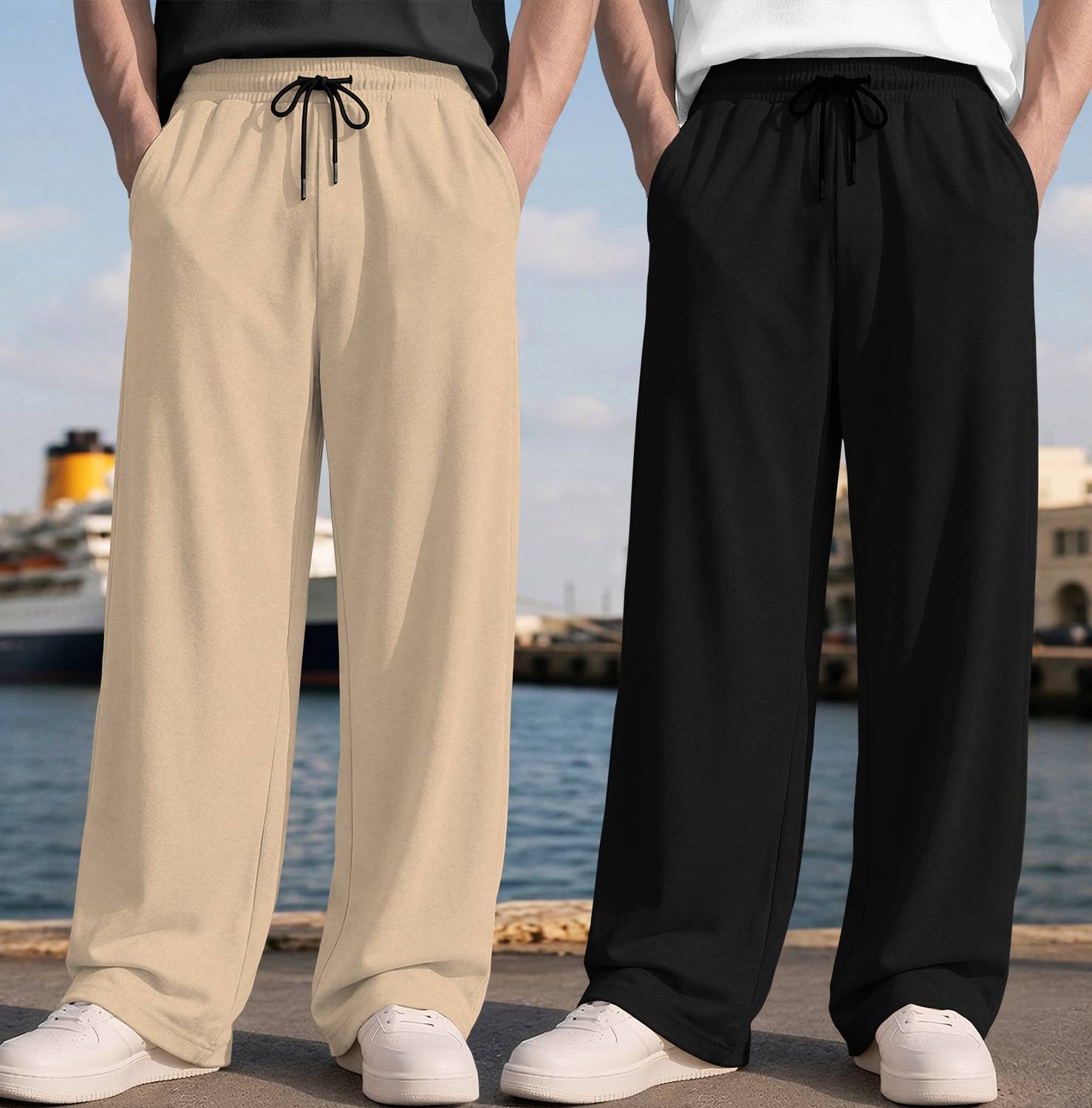 SPECTATOR Men Beige, Black Track Pants Pack of 2 - Image 1