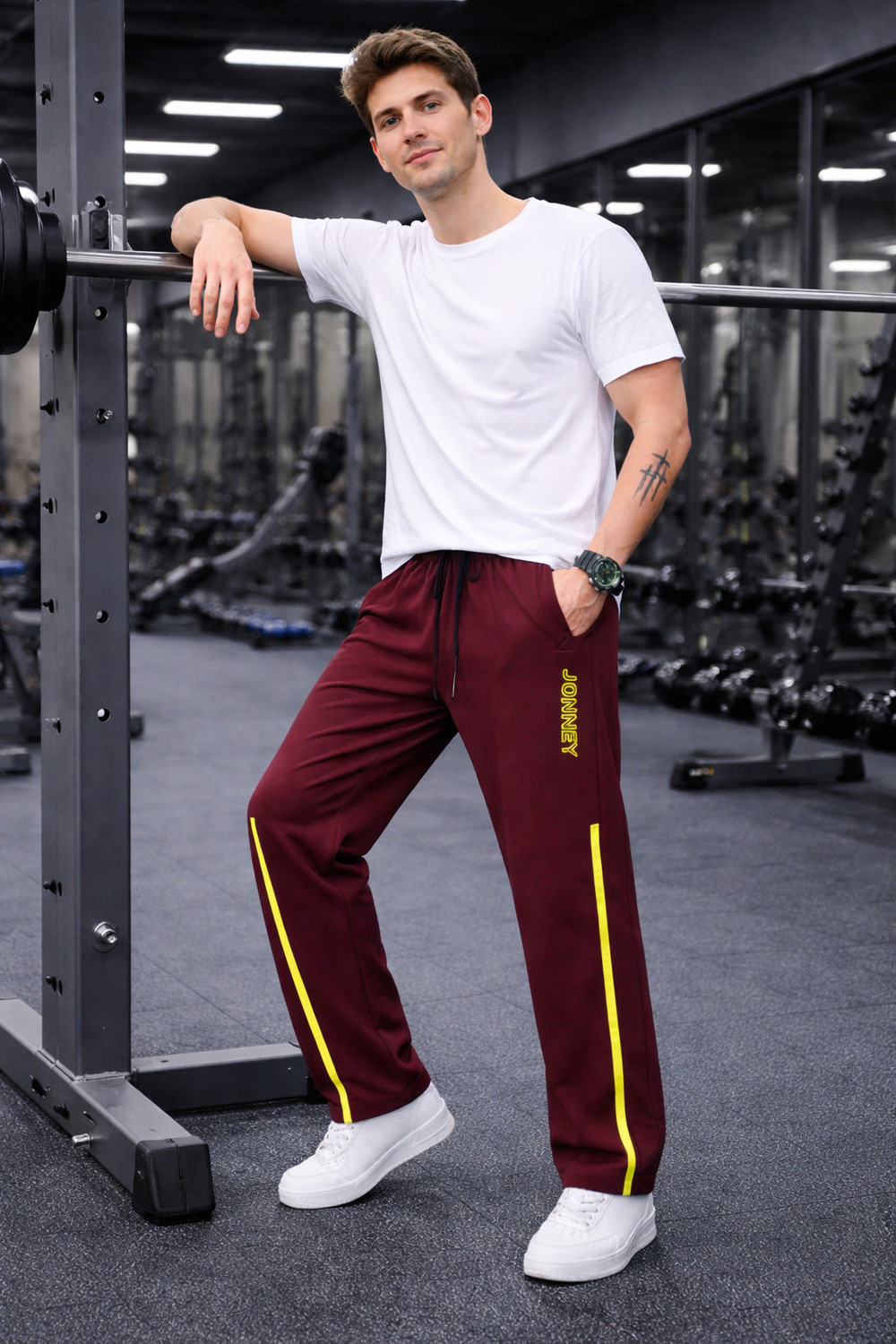 Image of MACK JONNEY Solid Men Maroon Track Pants