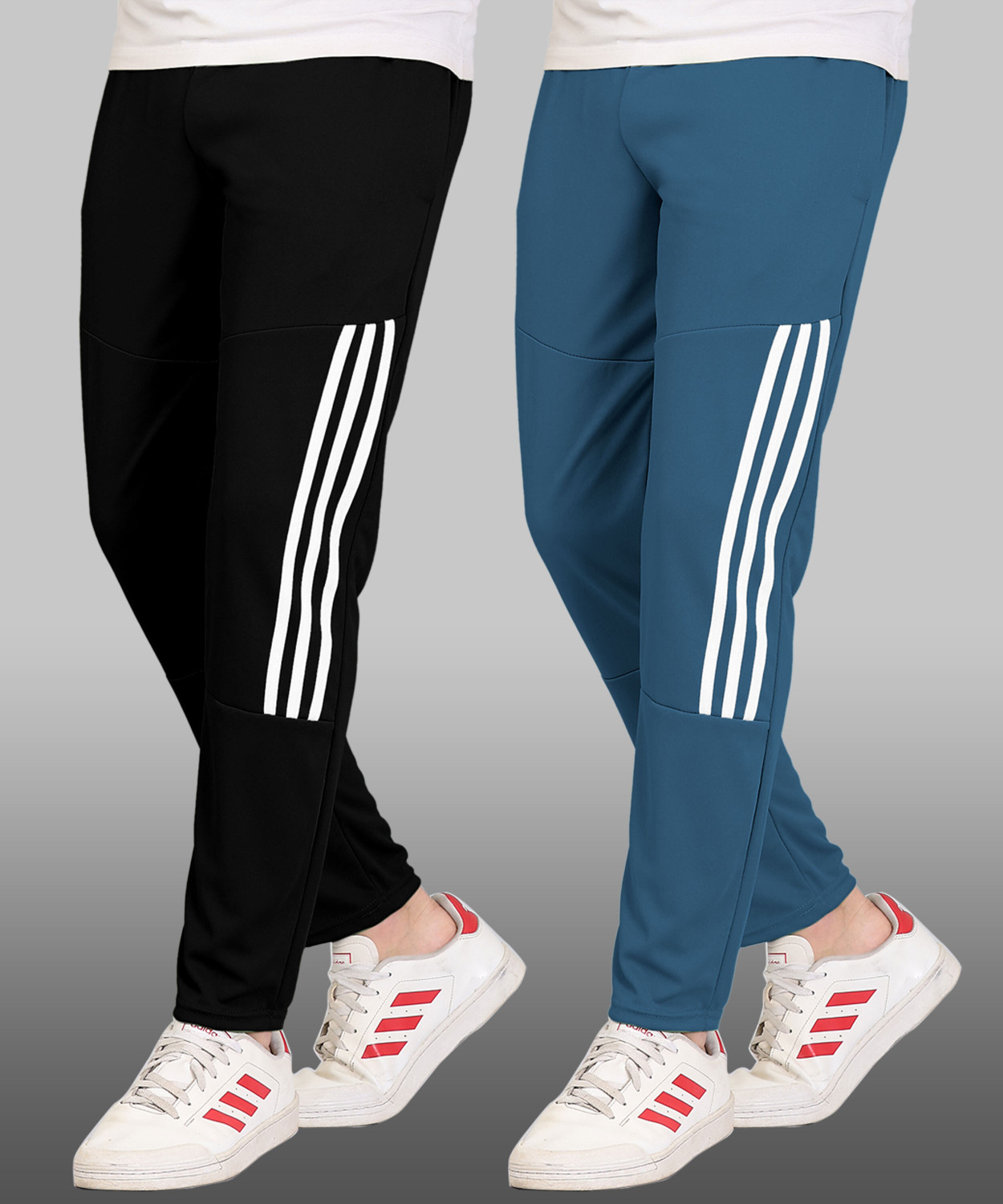 Image of AARADH Striped Men Black, Blue, White Track Pants