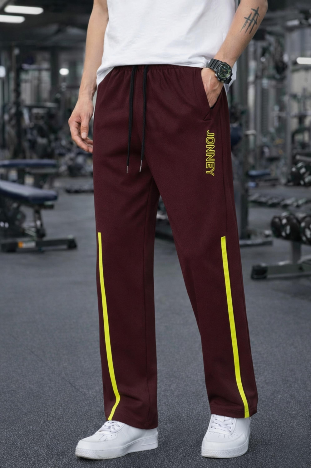Image of MACK JONNEY Solid Men Maroon Track Pants