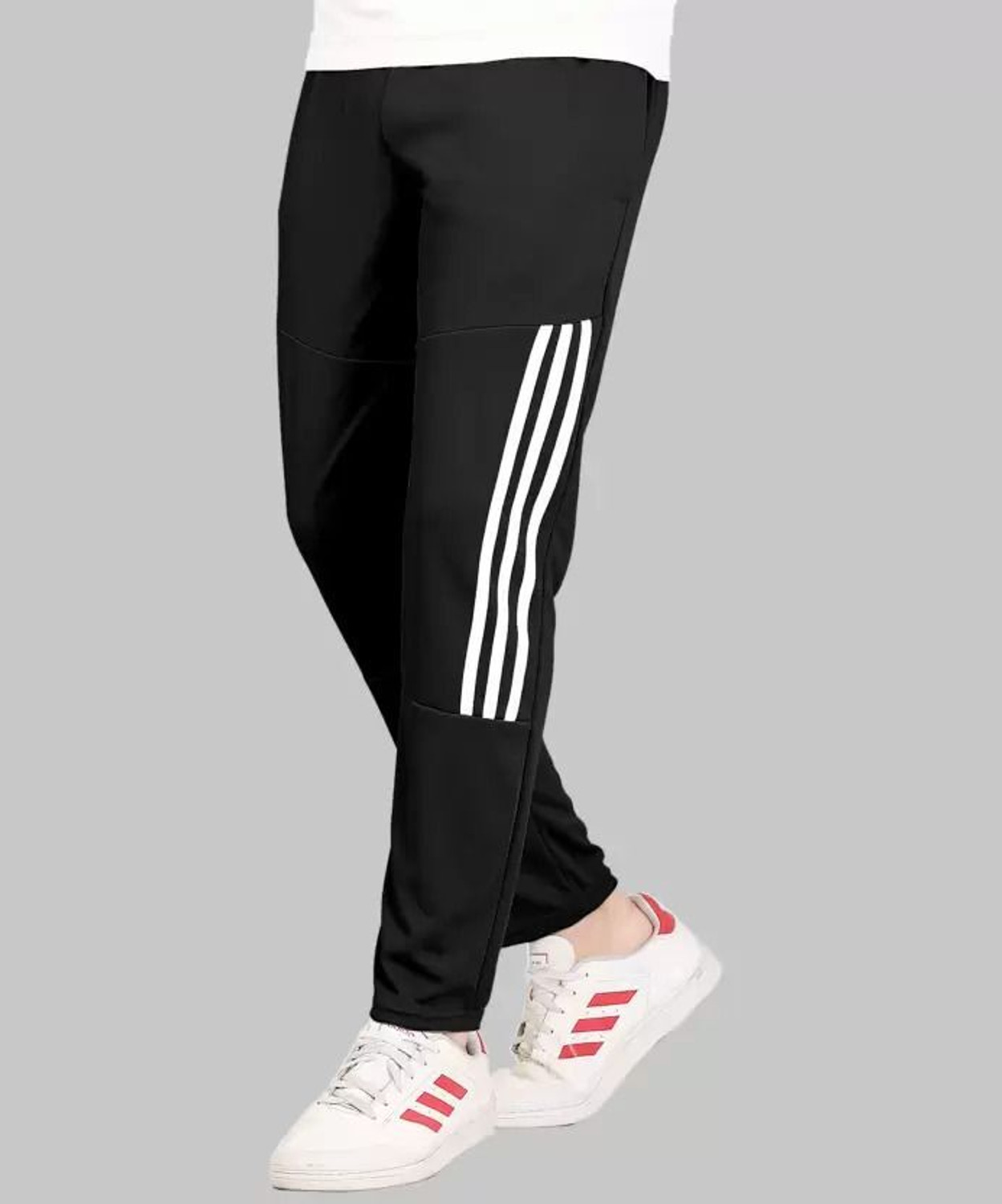 Image of GLALUZY Striped Men Black, Grey, White Track Pants