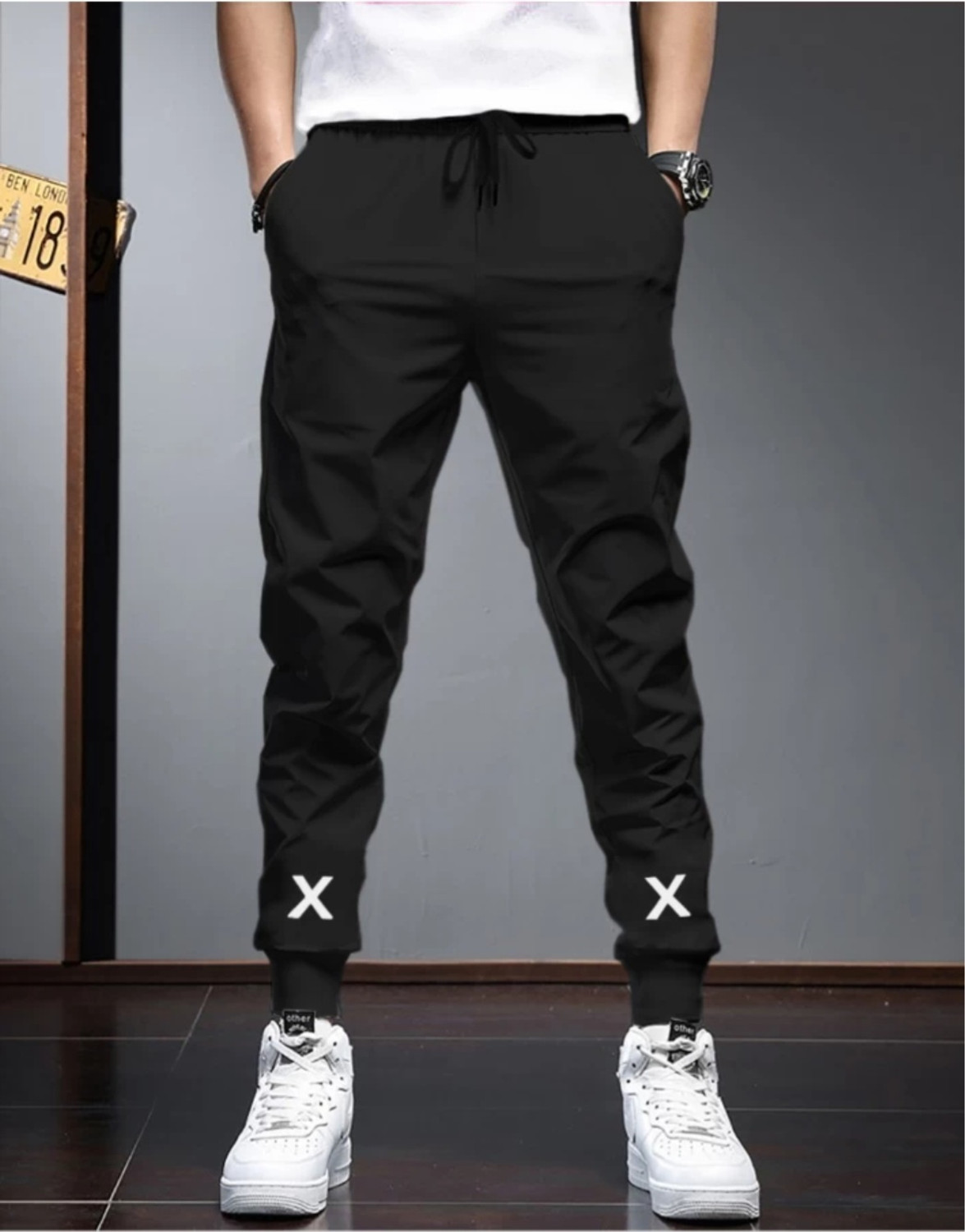 Image of HouseOfCommon Solid Men Black, Dark Blue Track Pants