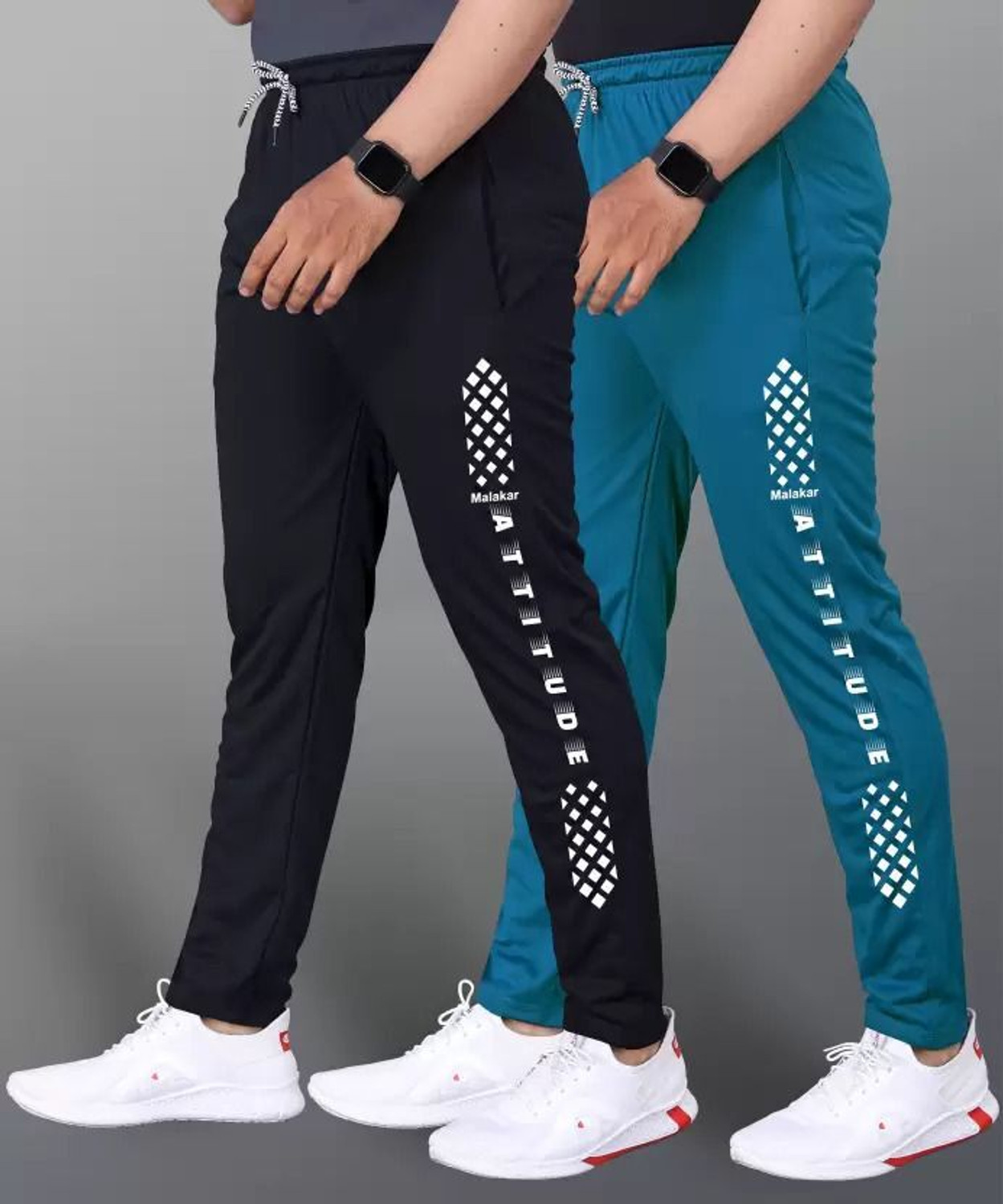 Image of Malakar Solid Men Black, Blue Track Pants