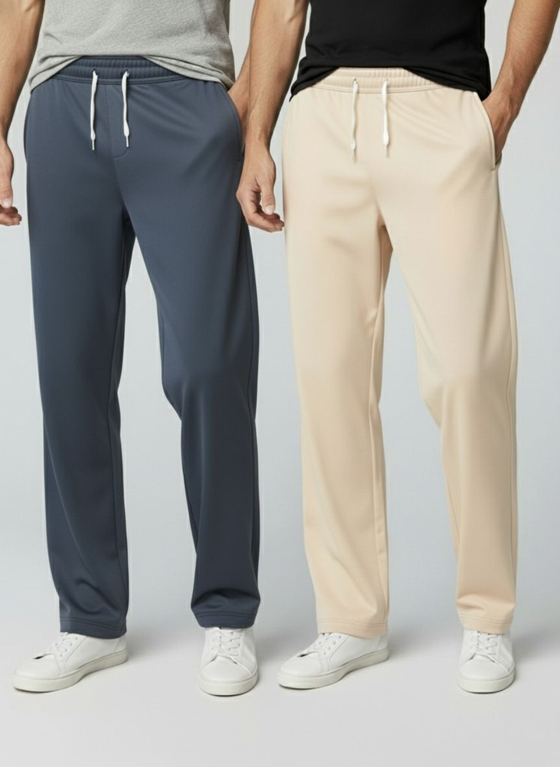 Image of INDICLUB Loose Fit Men Grey, Beige Trousers