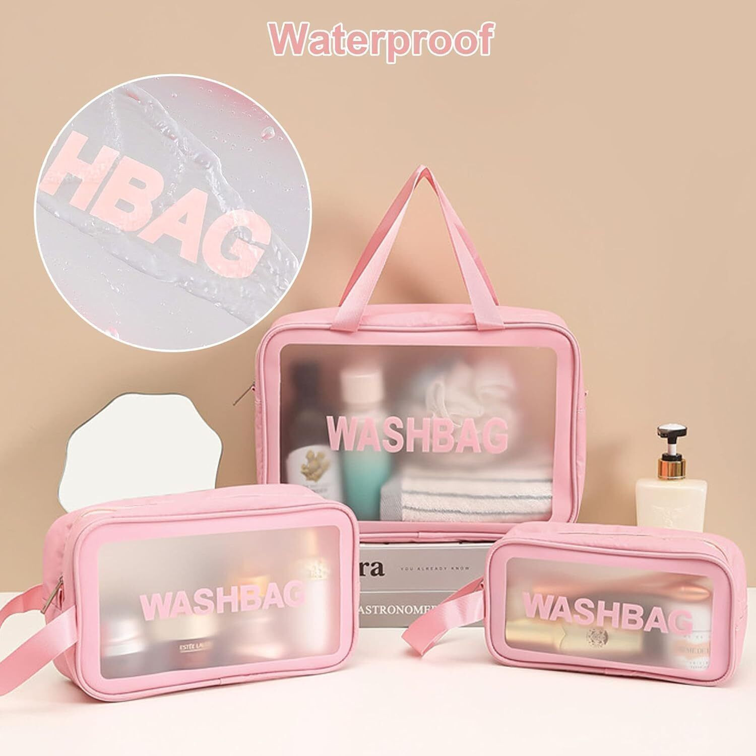 Image of OMTHIA Travel Cosmetic Bag Clear Makeup Pouch Set Travel Toiletry Wash Bag For Women Travel Toiletry Kit