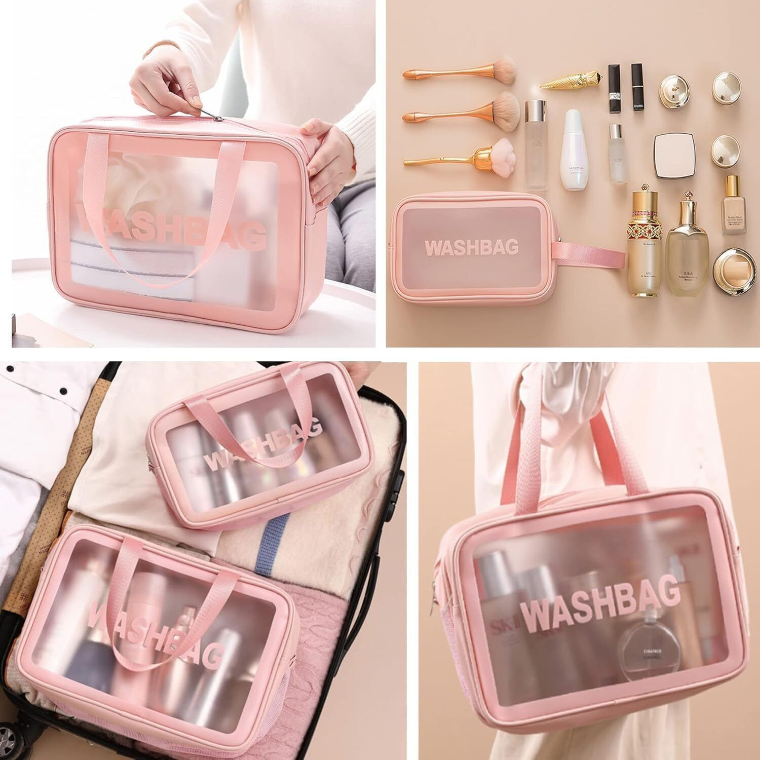 Image of OMTHIA Travel Cosmetic Bag Clear Makeup Pouch Set Travel Toiletry Wash Bag For Women Travel Toiletry Kit