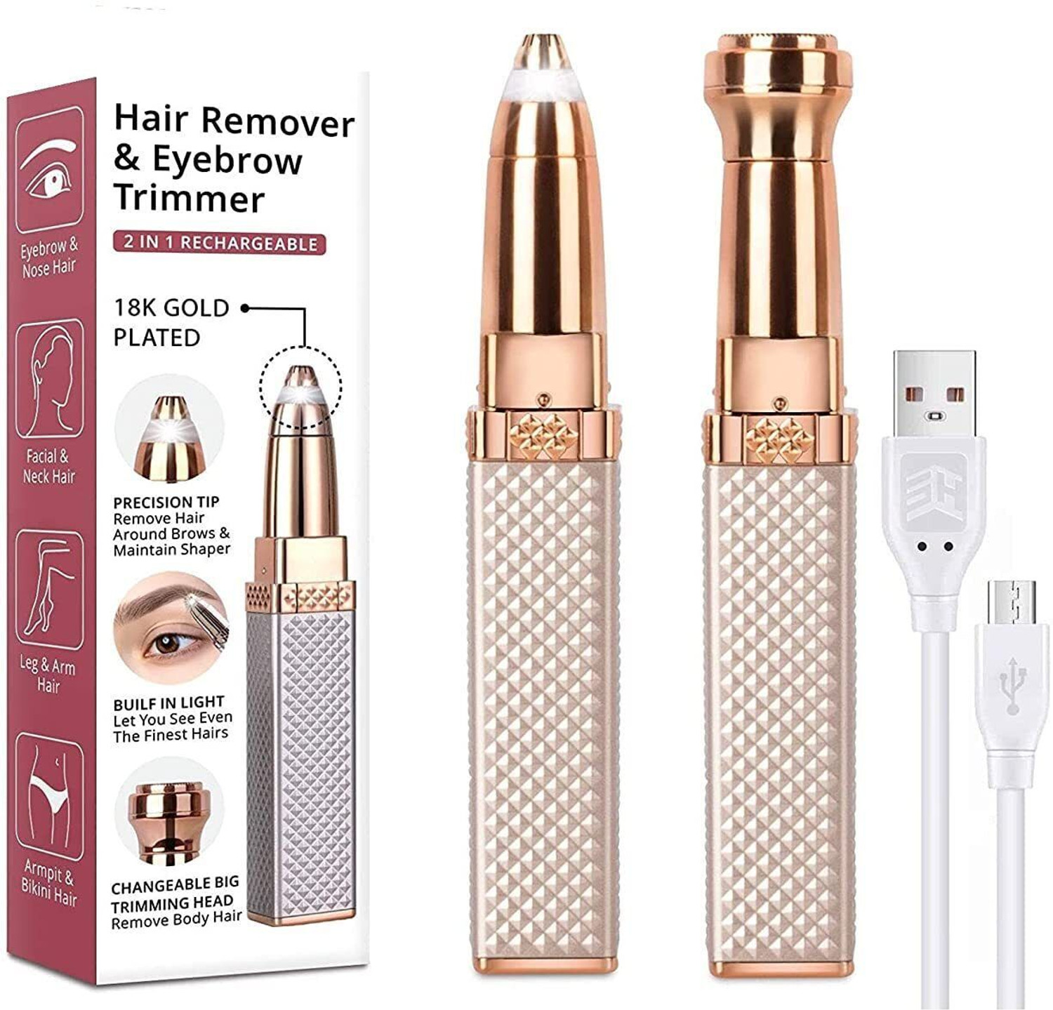 Image of DENDUES 2In1 Eyebrow Machine For Women Face Lips Nose Hair Removal Fully Waterproof D109 Trimmer 60 min Runtime 2 Length Settings