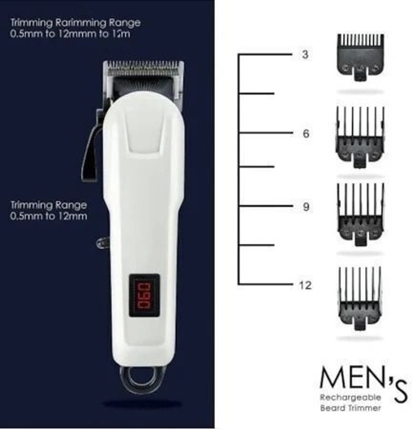 Image of Bydye 809A Rechargeable Professional Electric Hair Clipper Electric Hair Trimmer 034 Trimmer 300 min Runtime 4 Length Settings (White)