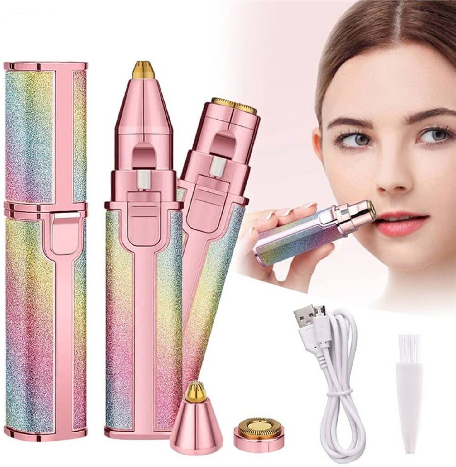 Votvy 2 in 1 Painless Eyebrow Rechargable Trimmer & Facial Hair Removel for Women Body Groomer 70 min Runtime 1 Length Settings