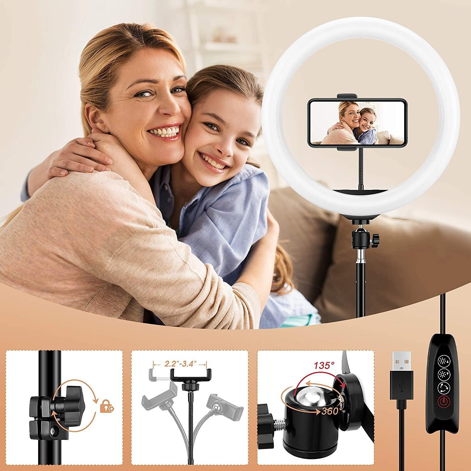 Image of ROYAL SCOT GREY 10 inch LED Ring Light with 6.9 Feet Metal Tripod & 3.5mm Metal Collar Microphone Ring Flash