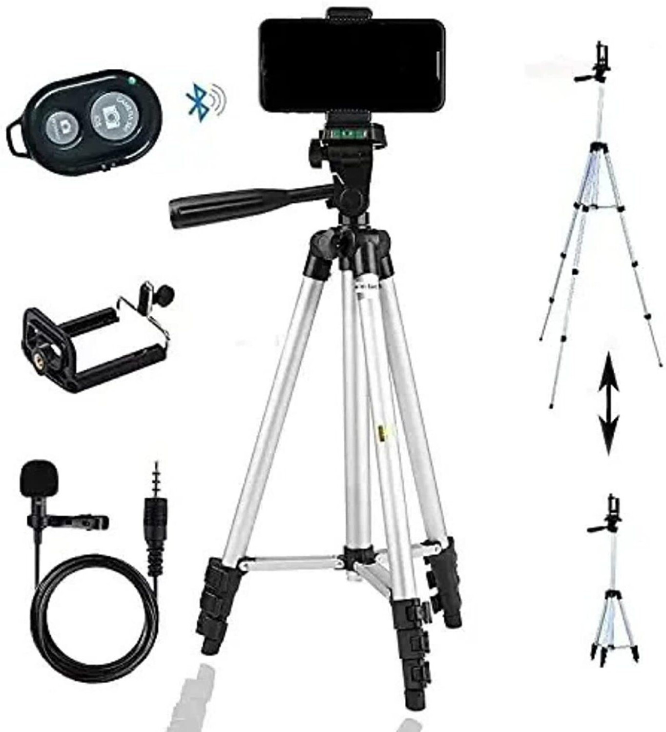 Image of Planetoid Tripod 3110 Mobile Stand with Bluetooth Selfie Remote & Collar Mic (1.5 meter) Tripod Kit, Tripod