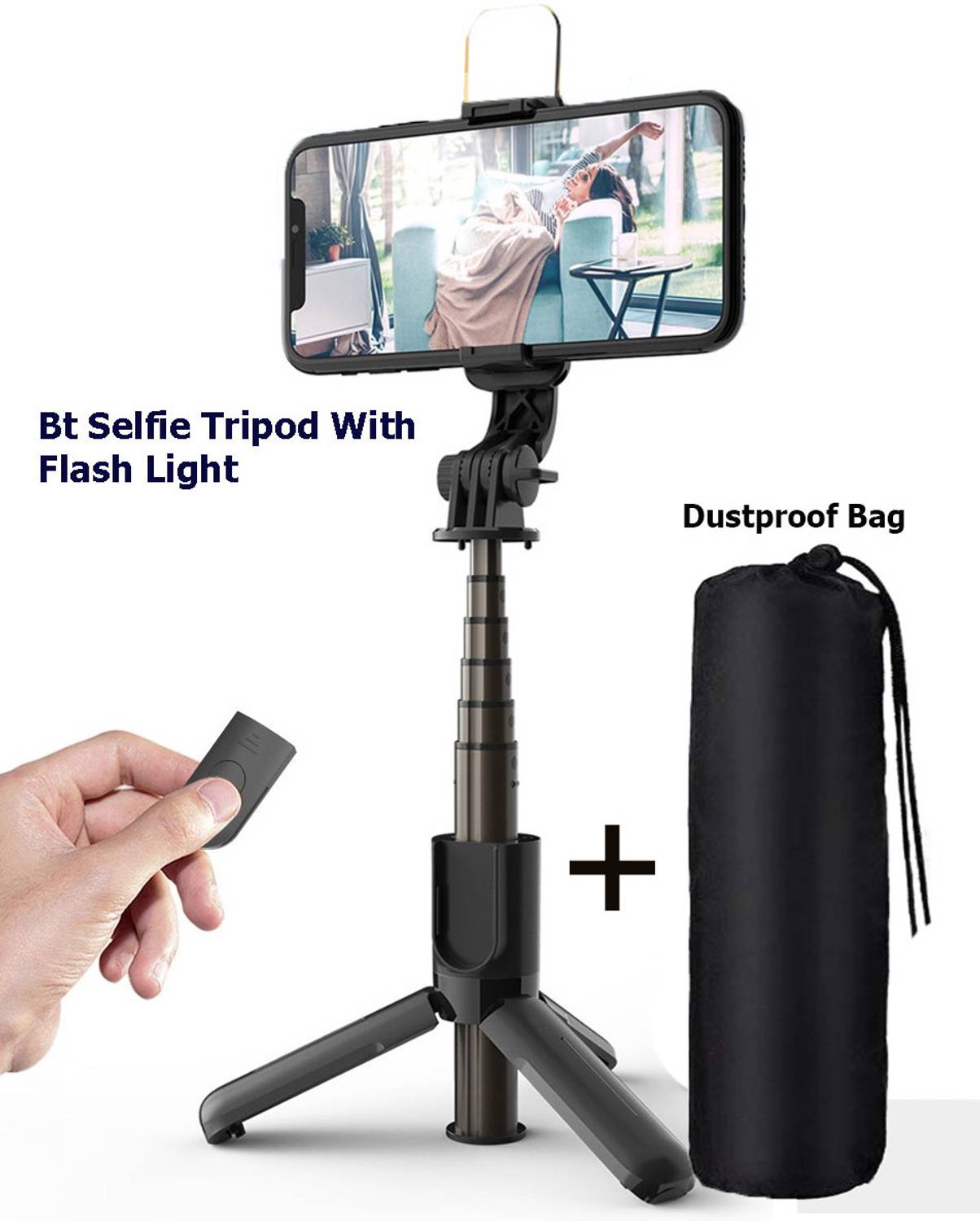 BUFONA Bluetooth Selfie Stick Tripod Stand with Shutter Remote, Flash Light +Carry Bag Tripod, Monopod, Monopod Kit, Tripod Kit
