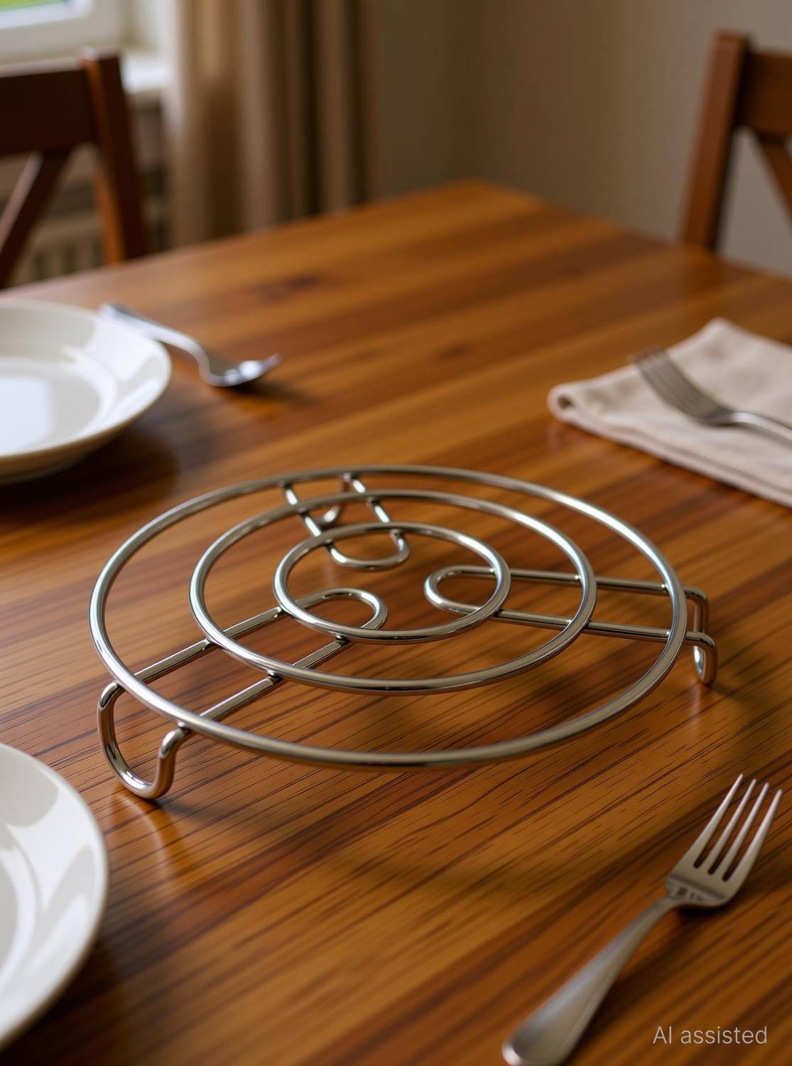 AARVIKAA Stainless Steel Cooker & Dish Stand Round Steel Trivet for Hot Pots & Cookware Chrome Finish Trivet
