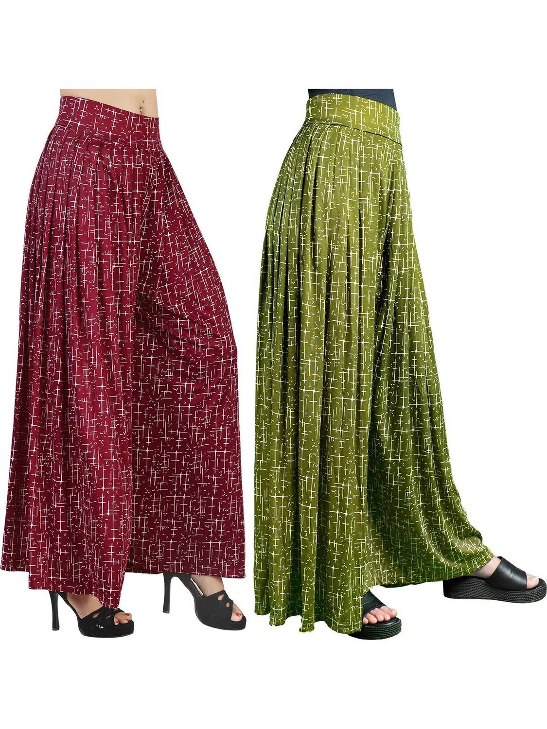 AJARAFASHION Loose Fit Women Maroon, Green Trousers