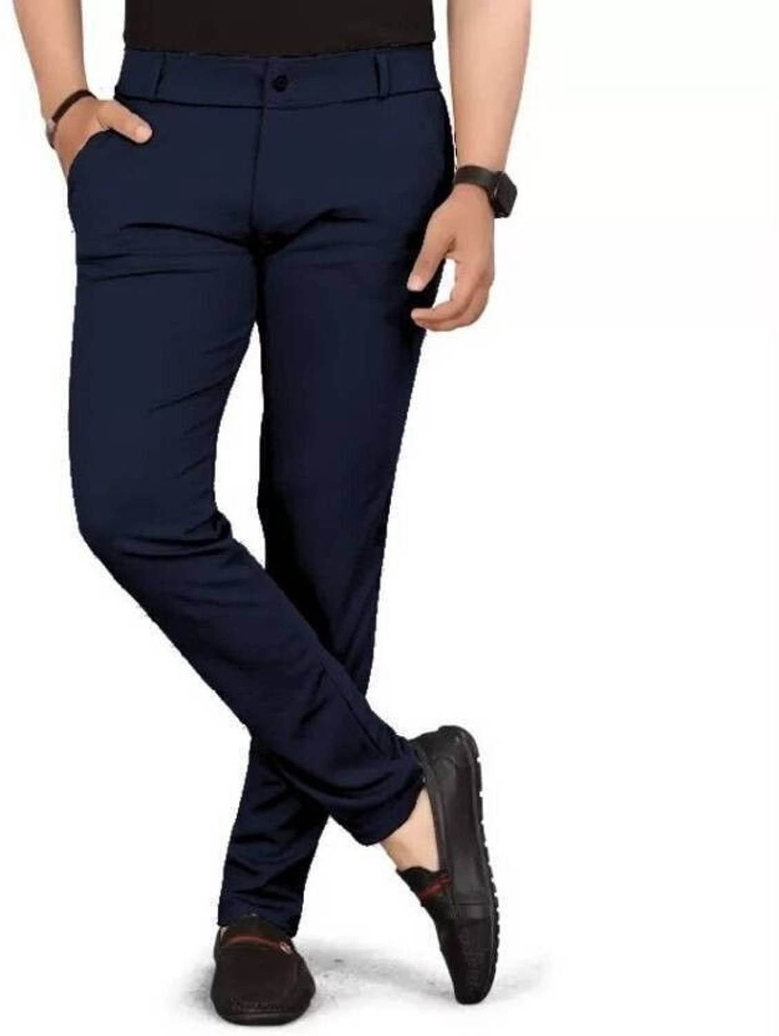 AVYRA Slim Fit Men Dark Blue Trousers