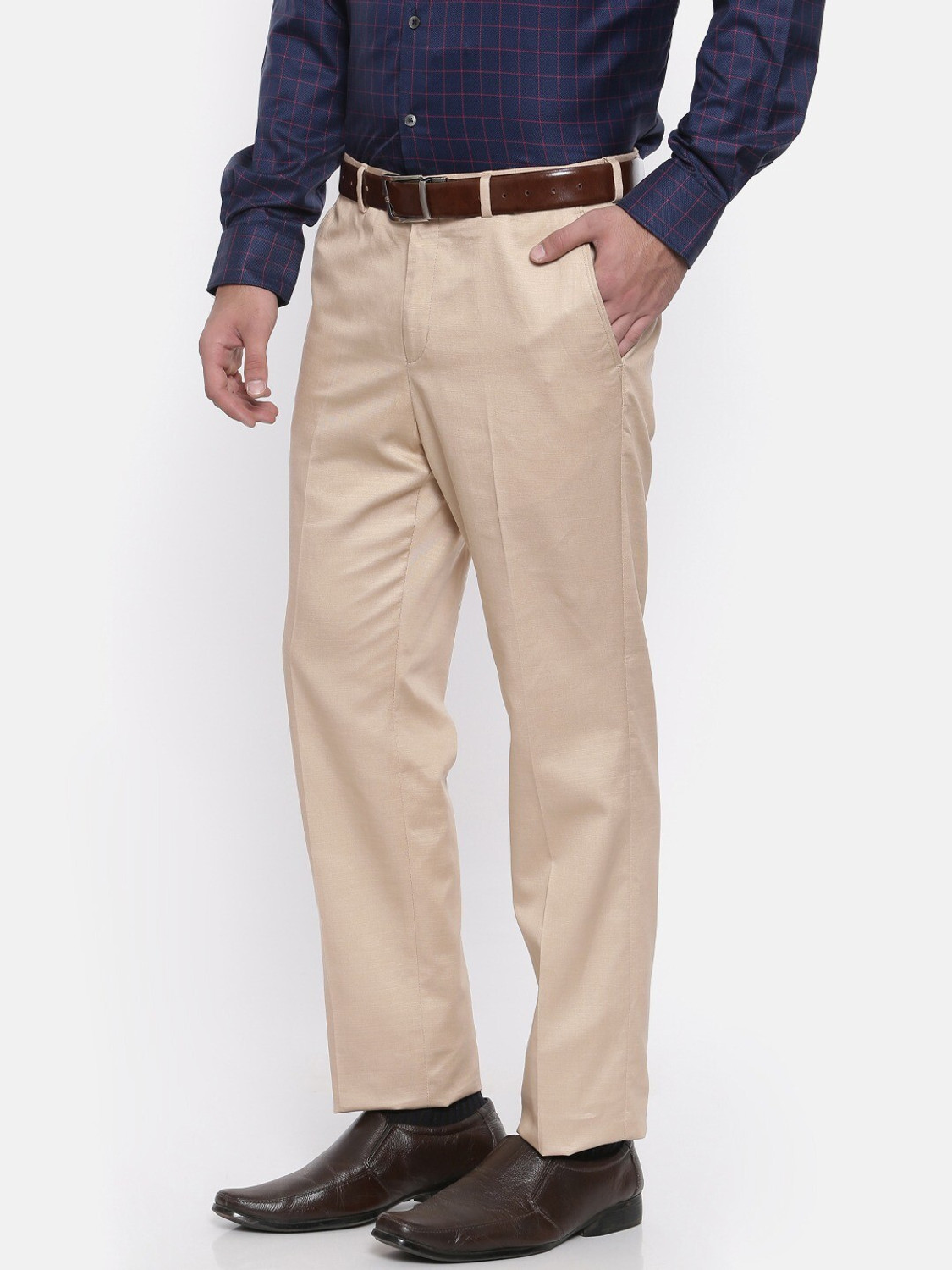 Image of AENT Regular Fit Men Beige Trousers