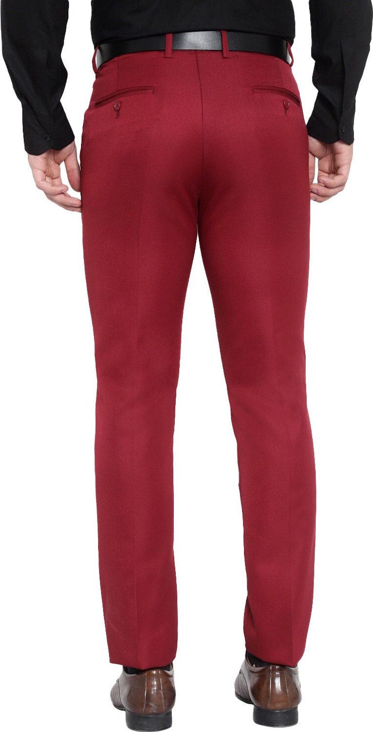 Image of Sucheh Gwalior Regular Fit Men Maroon Trousers