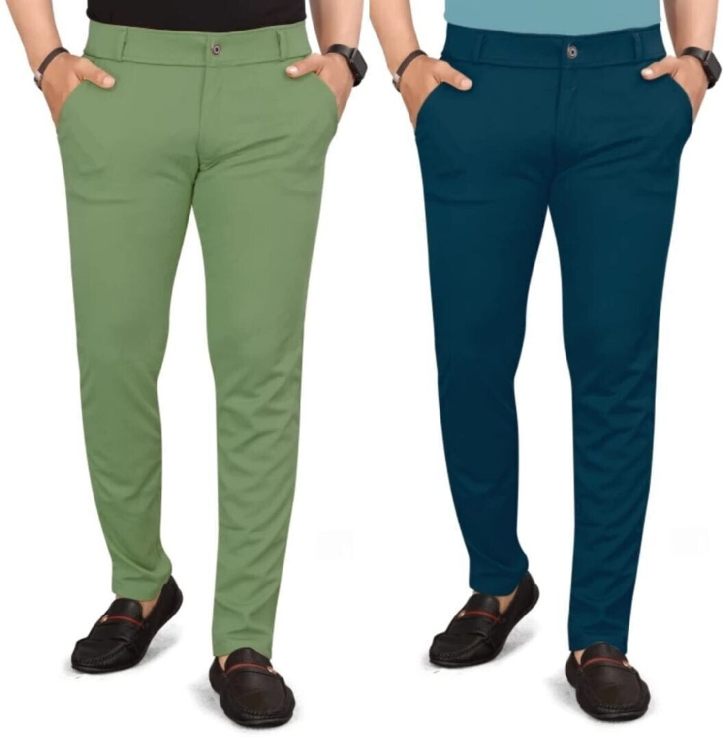 Image of ynam Relaxed Men Light Blue, Light Green Trousers