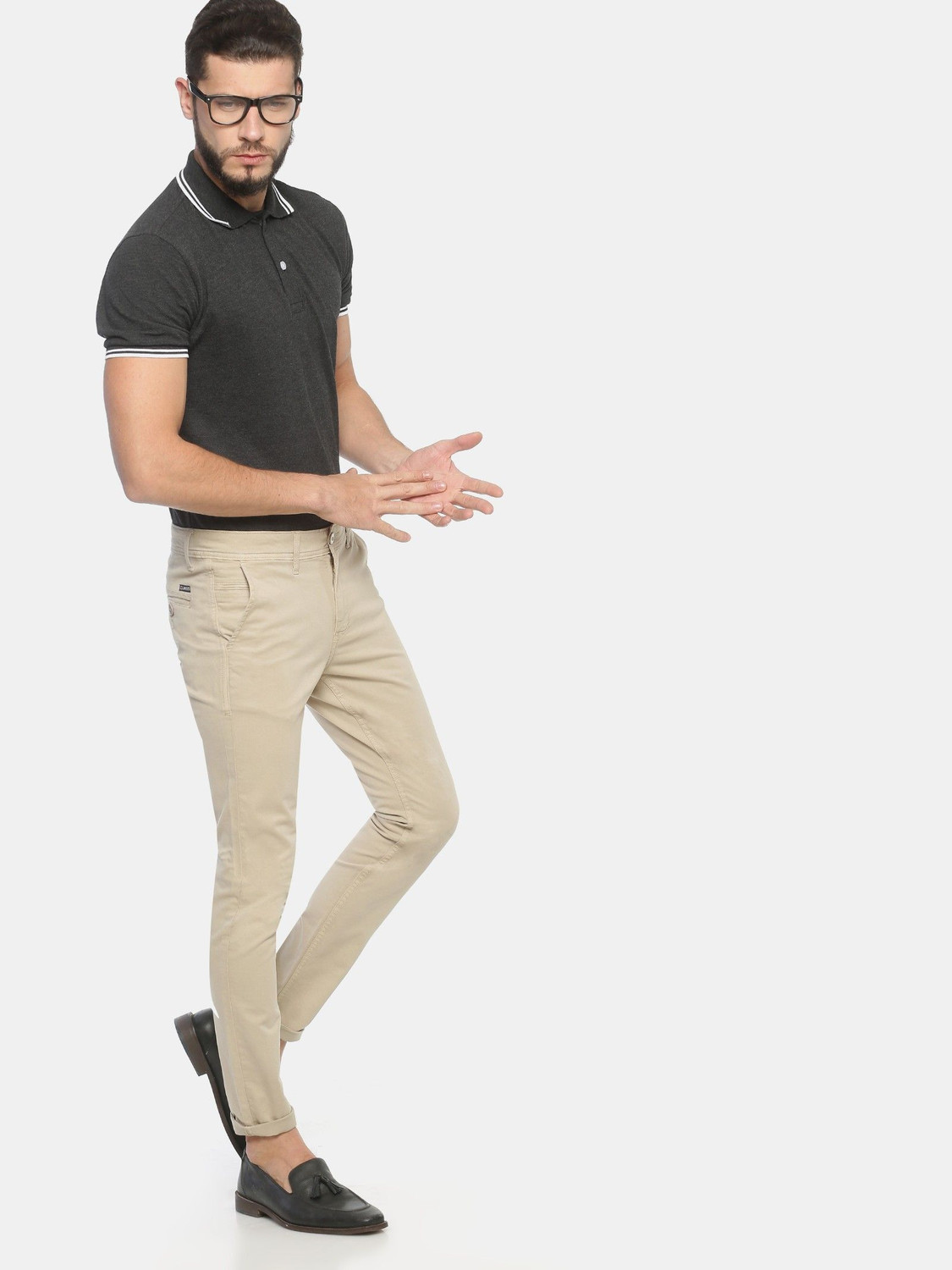 Image of VROJASS Slim Fit Men Beige Trousers