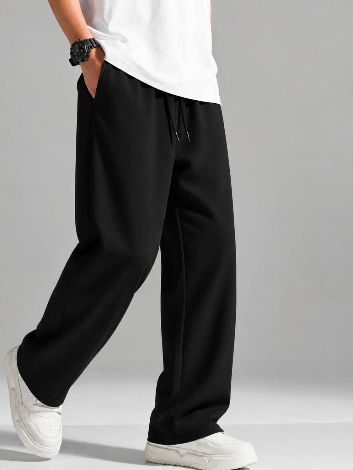WEVOK WEAR Loose Fit Men Black Trousers - Image 1
