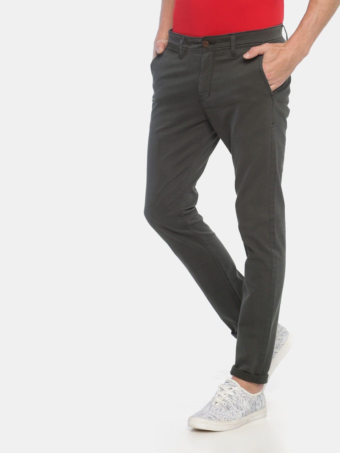 Image of VROJASS Slim Fit Men Dark Green Trousers