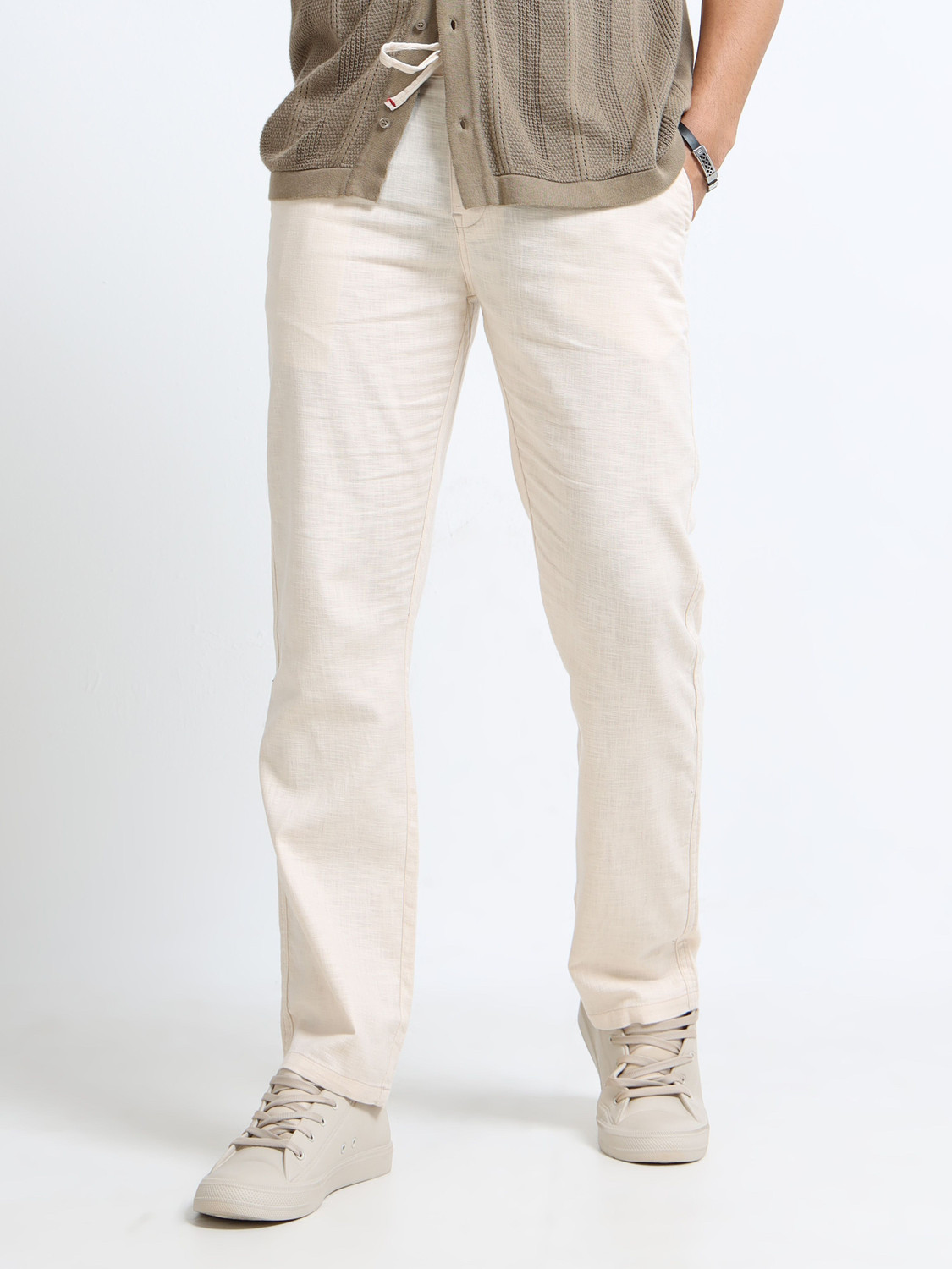 Image of METRONAUT Straight Fit Men Cream Trousers