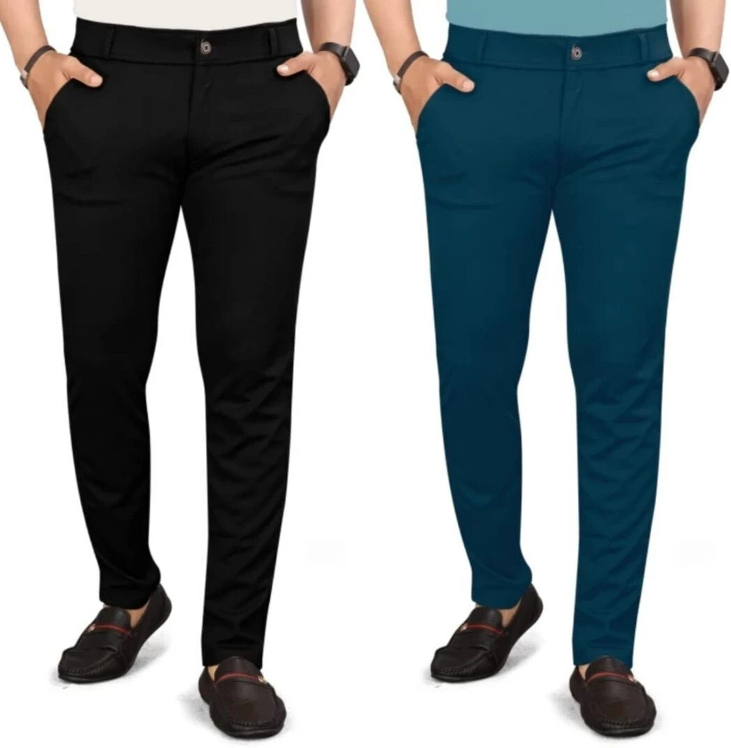 Image of ynam Relaxed Men Black, Light Blue Trousers