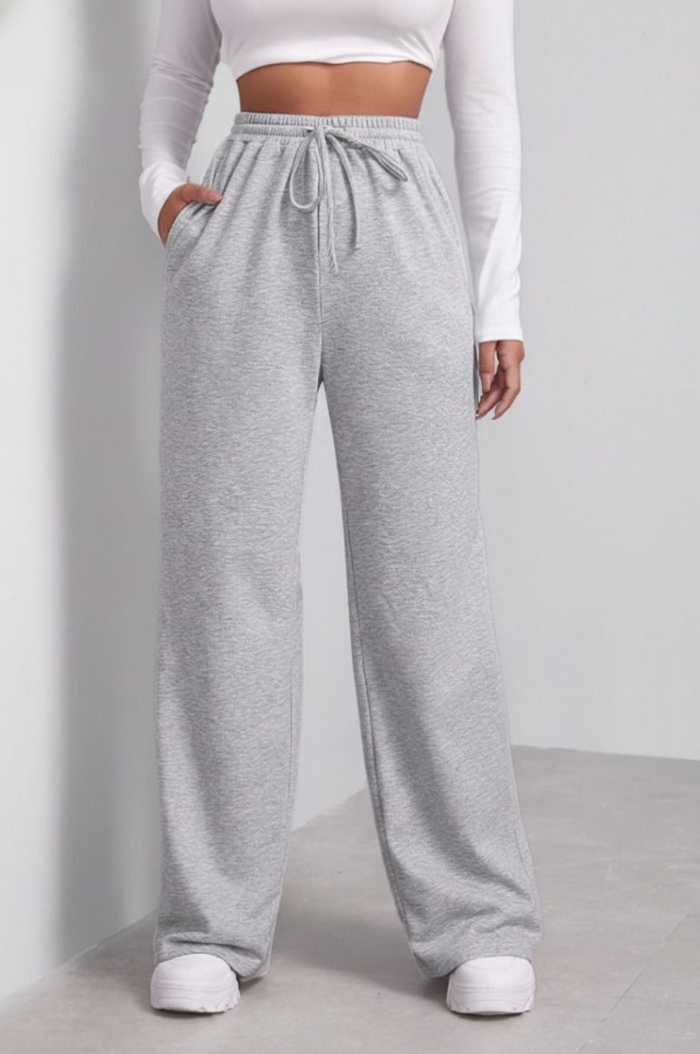 Image of FLEPZIQ Loose Fit Women Grey Trousers