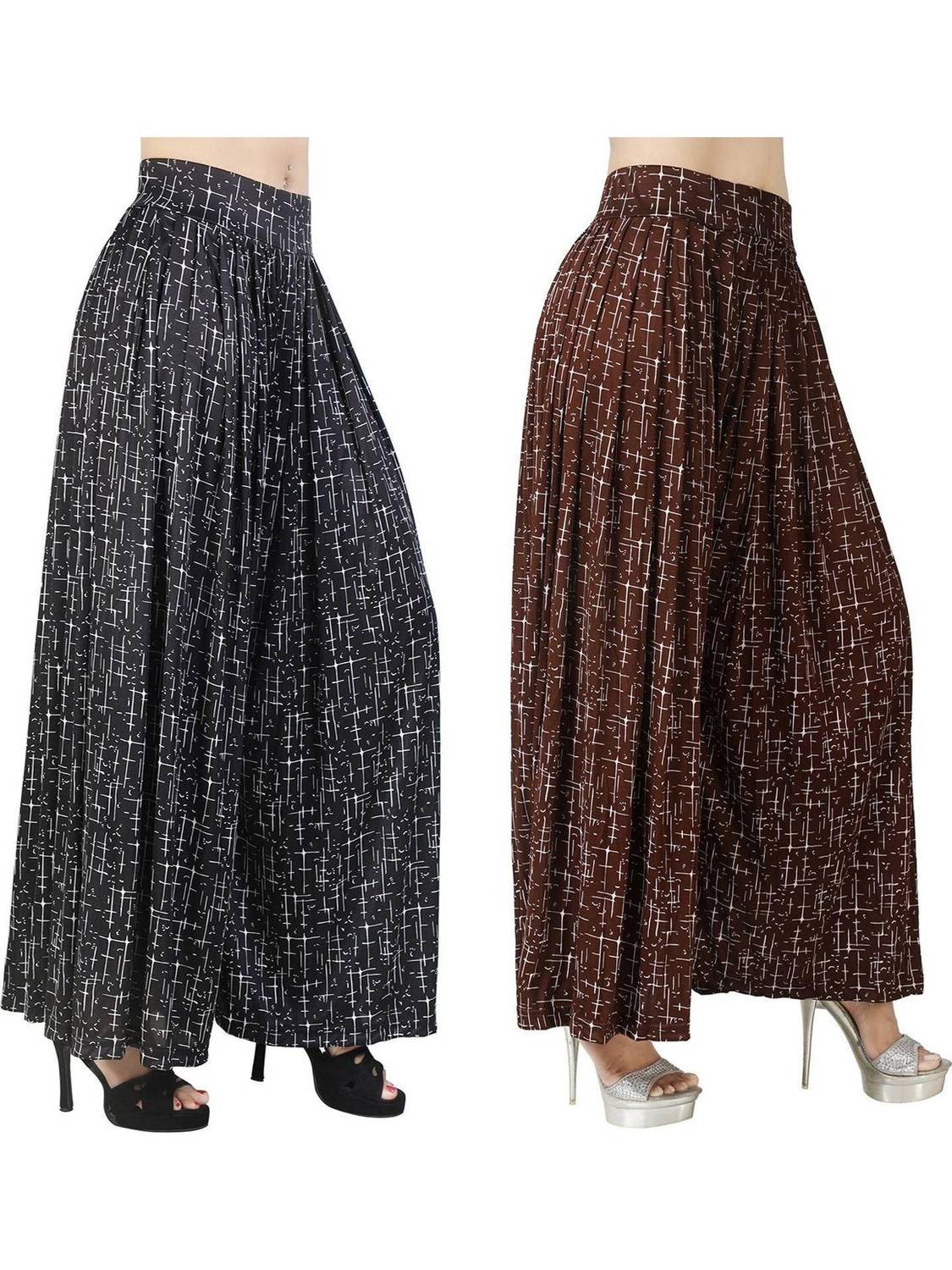 AJARAFASHION Flared Women Black, Brown Trousers