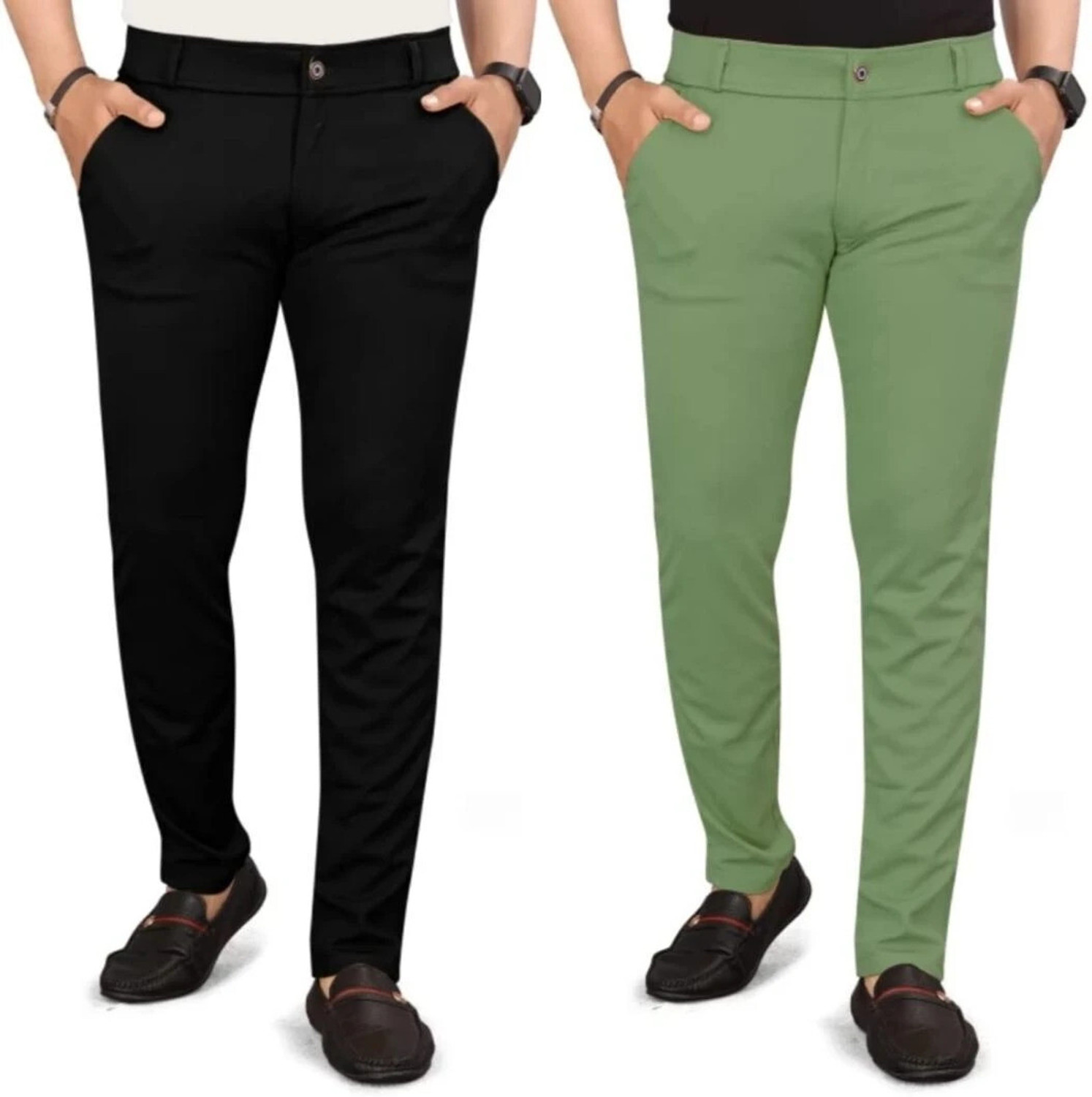Image of ynam Relaxed Men Black, Light Green Trousers