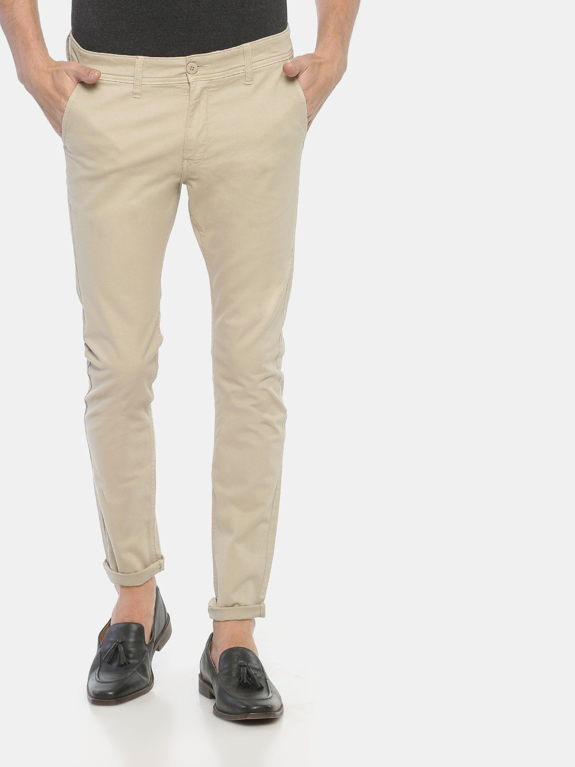 Image of VROJASS Slim Fit Men Beige Trousers