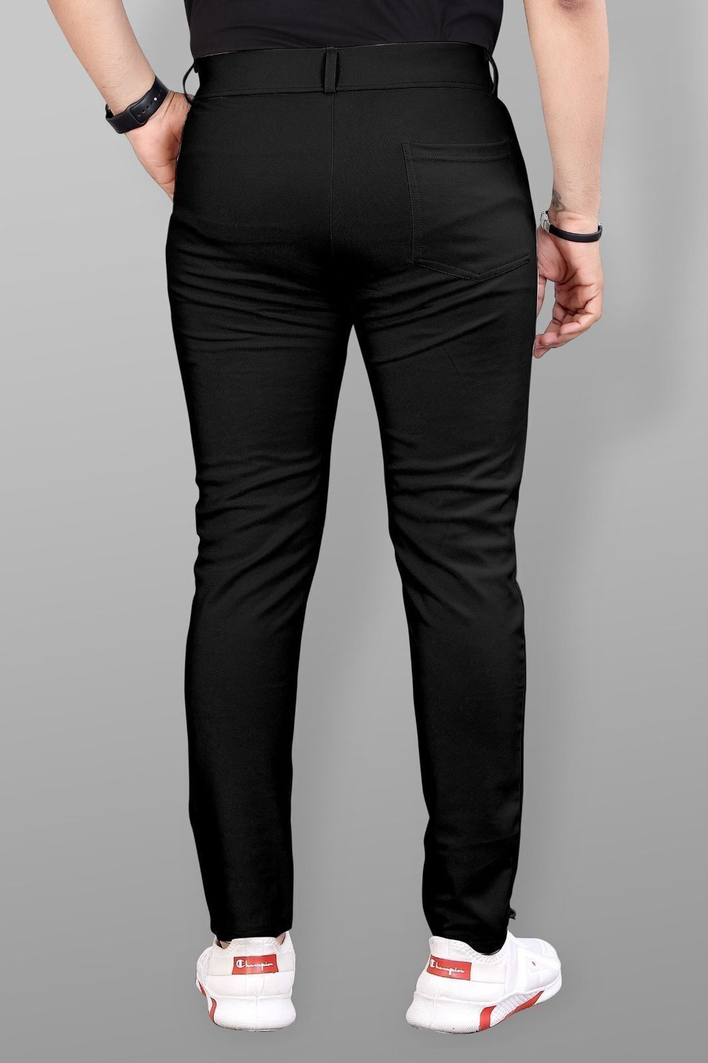 Image of COMBRAIDED Slim Fit Men Black, Light Blue Trousers