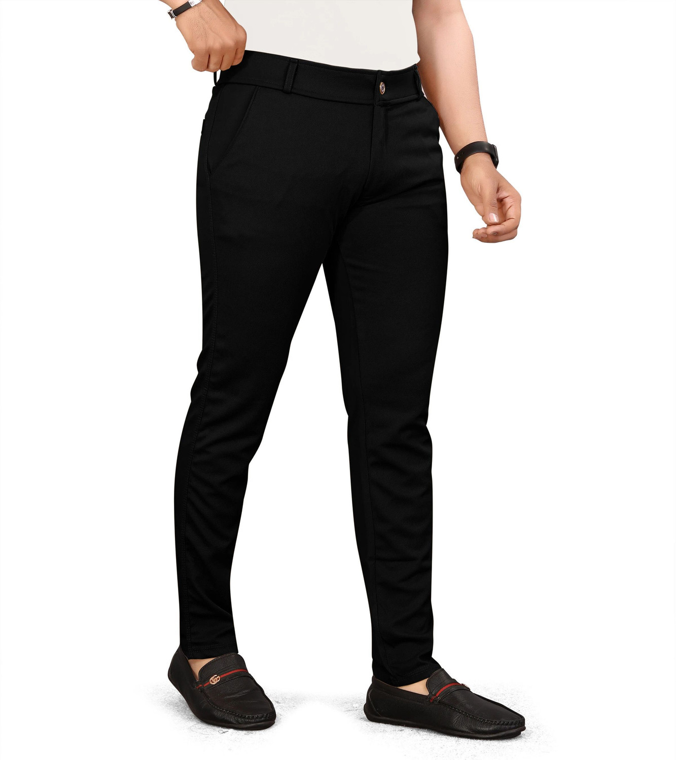 Image of FELDON Slim Fit Men Black Trousers
