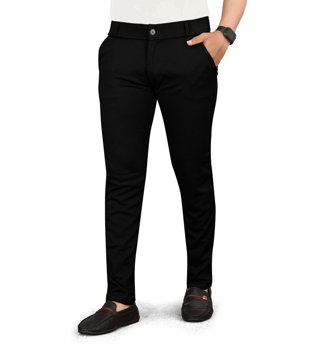 Image of FELDON Slim Fit Men Black Trousers