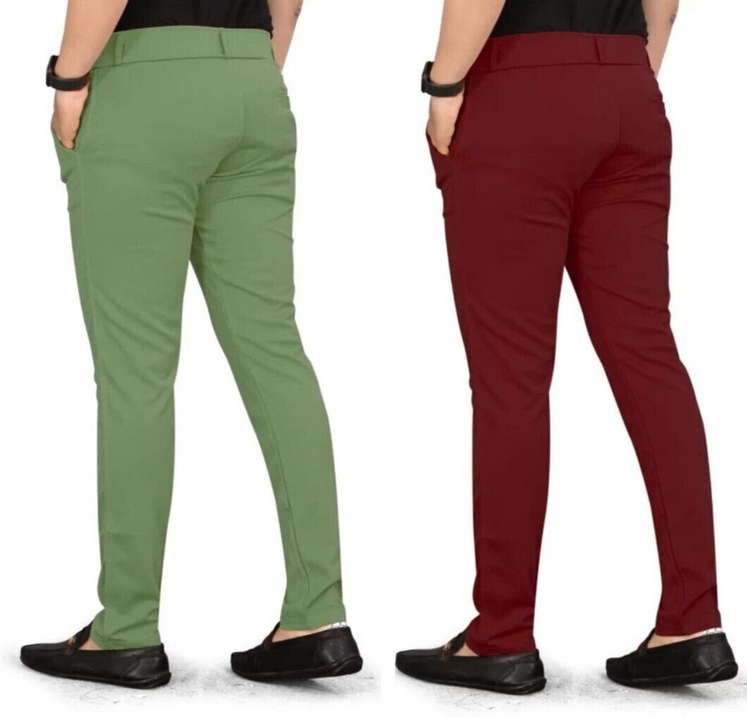 Image of ynam Relaxed Men Light Green, Maroon Trousers