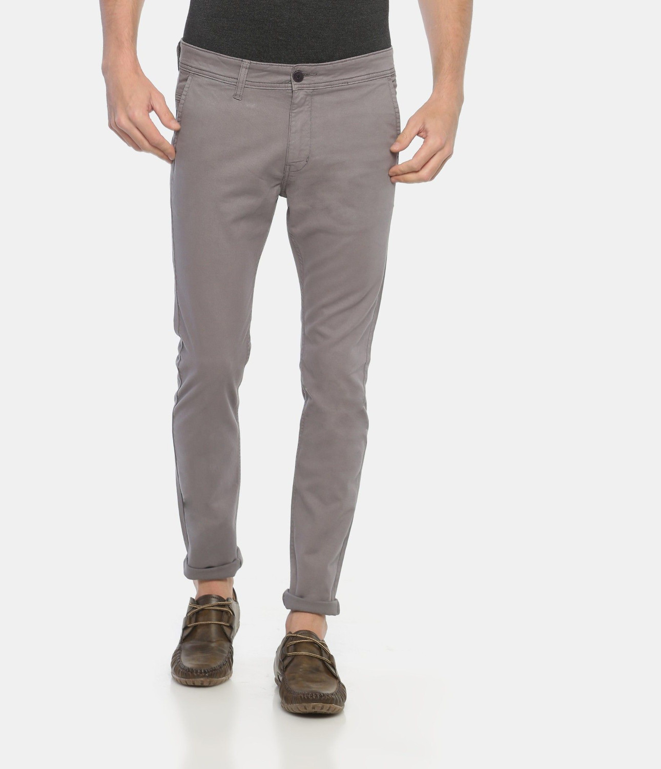 Image of VROJASS Slim Fit Men Grey Trousers