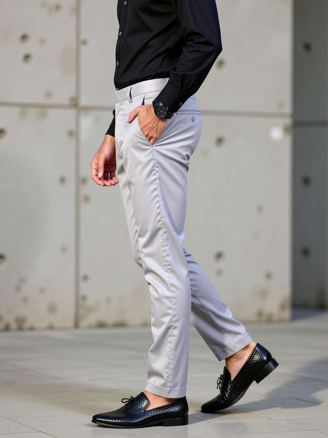 Image of AENT Regular Fit Men Grey Trousers