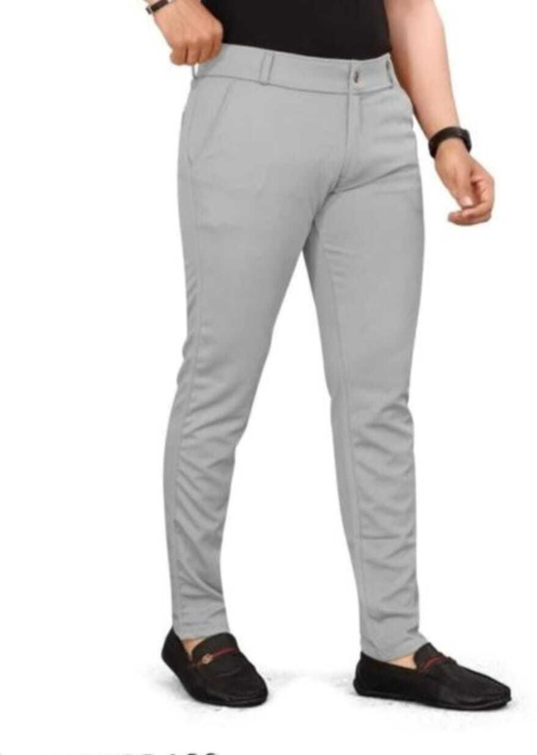 Image of SHRREYANK TREND Slim Fit Men Grey Trousers