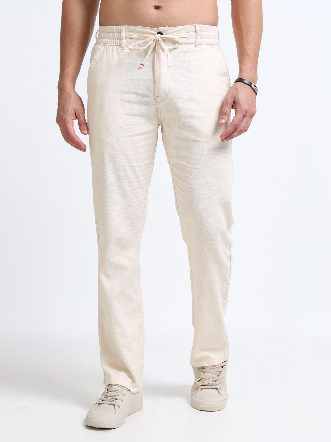 Image of METRONAUT Straight Fit Men Cream Trousers