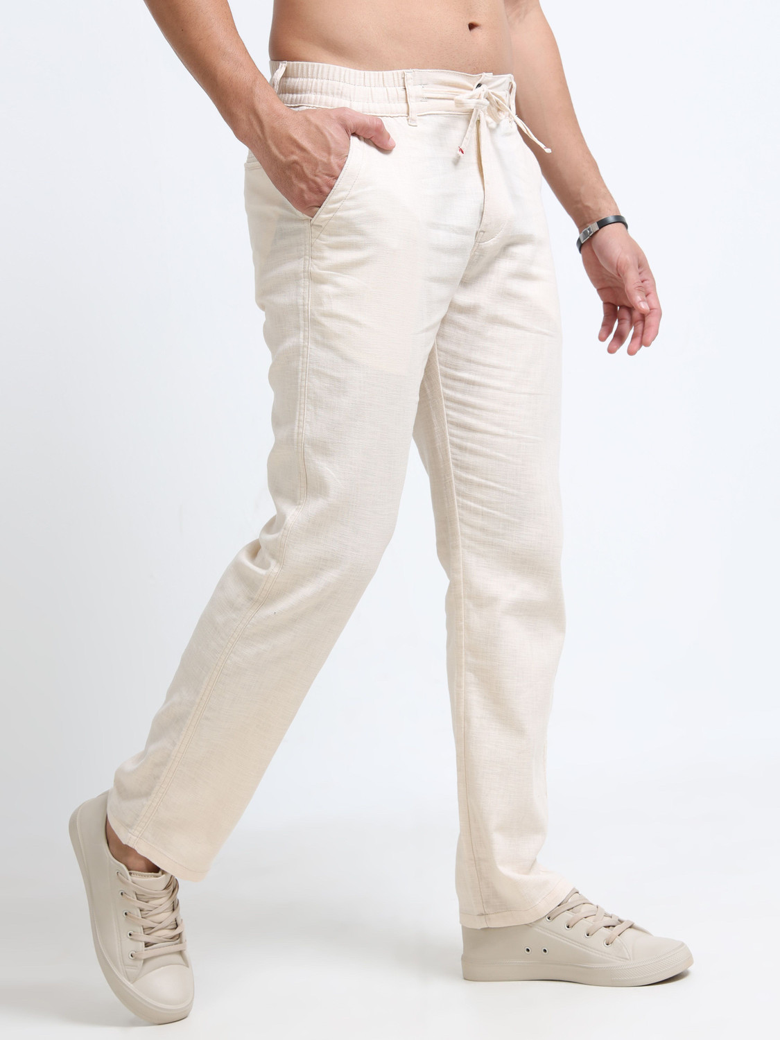 Image of METRONAUT Straight Fit Men Cream Trousers