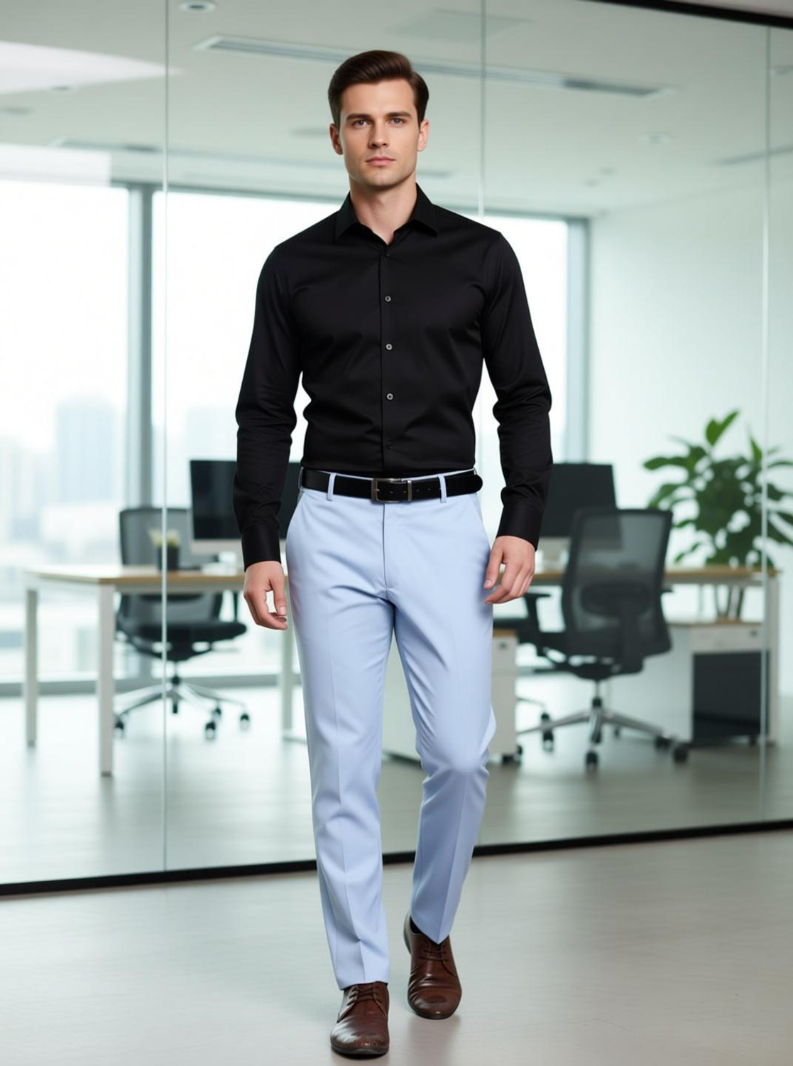 Image of Sucheh Gwalior Regular Fit Men Light Blue Trousers